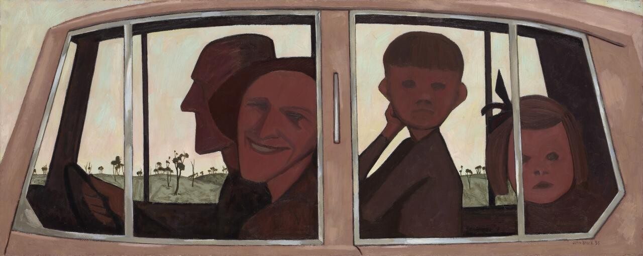 <p>John Brack, <em>The Car</em>, 1955. oil on canvas, 41.0 × 102.2 cm, National Gallery of Victoria, Melbourne.</p>