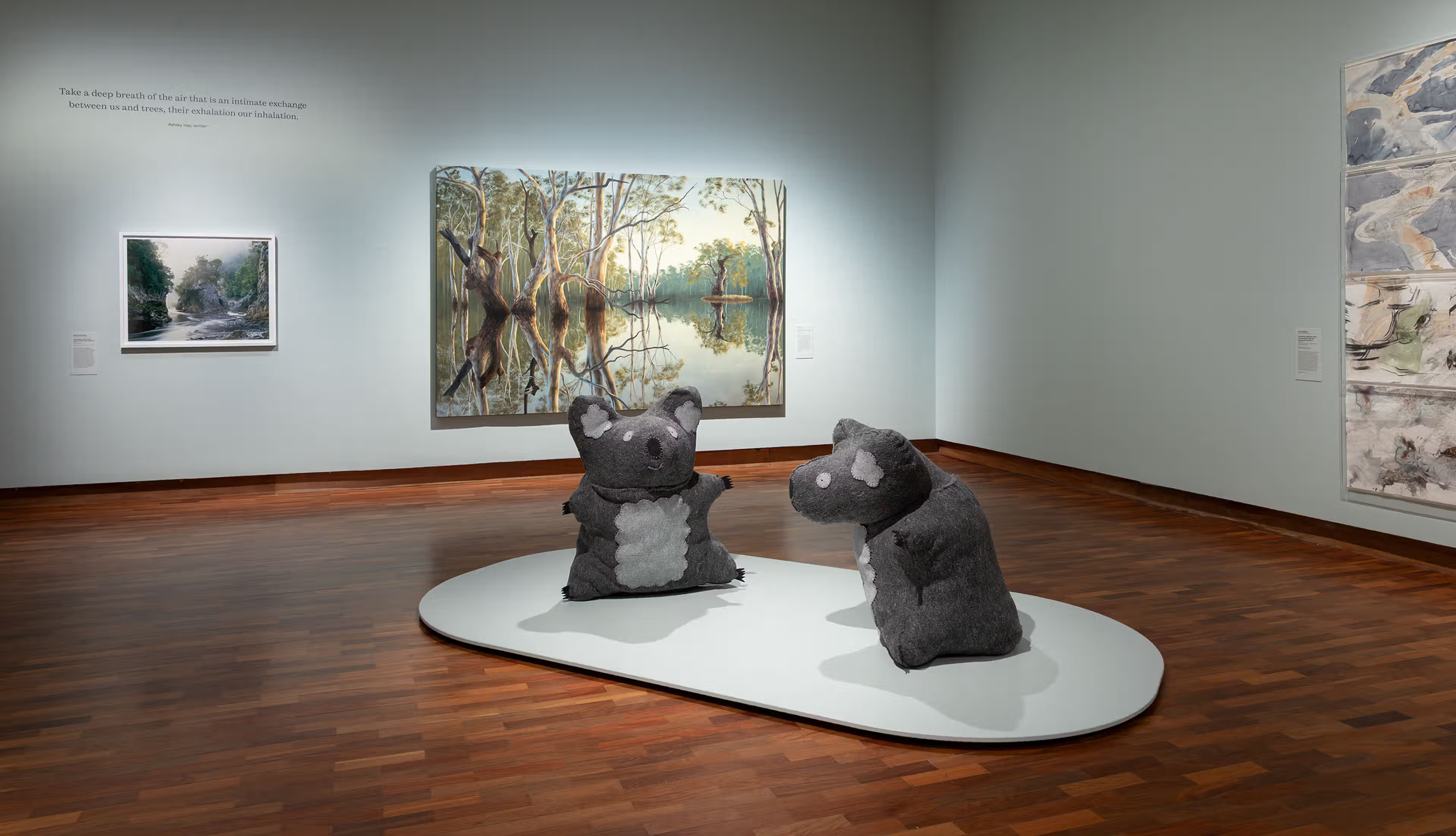 <p>Installation view of <em>Ngarn Wa’ngal: Art of the gum tree</em>, Potter Museum of Art, the University of Melbourne, 2026. Featuring Matthew Harris, <em>With a Warm Embrace,</em> 2023. Wangaratta Art Gallery Collection, Victoria. Donated through the Australian Government’s Cultural Gifts Program by the artist. Photography by Christian Capurro.</p>