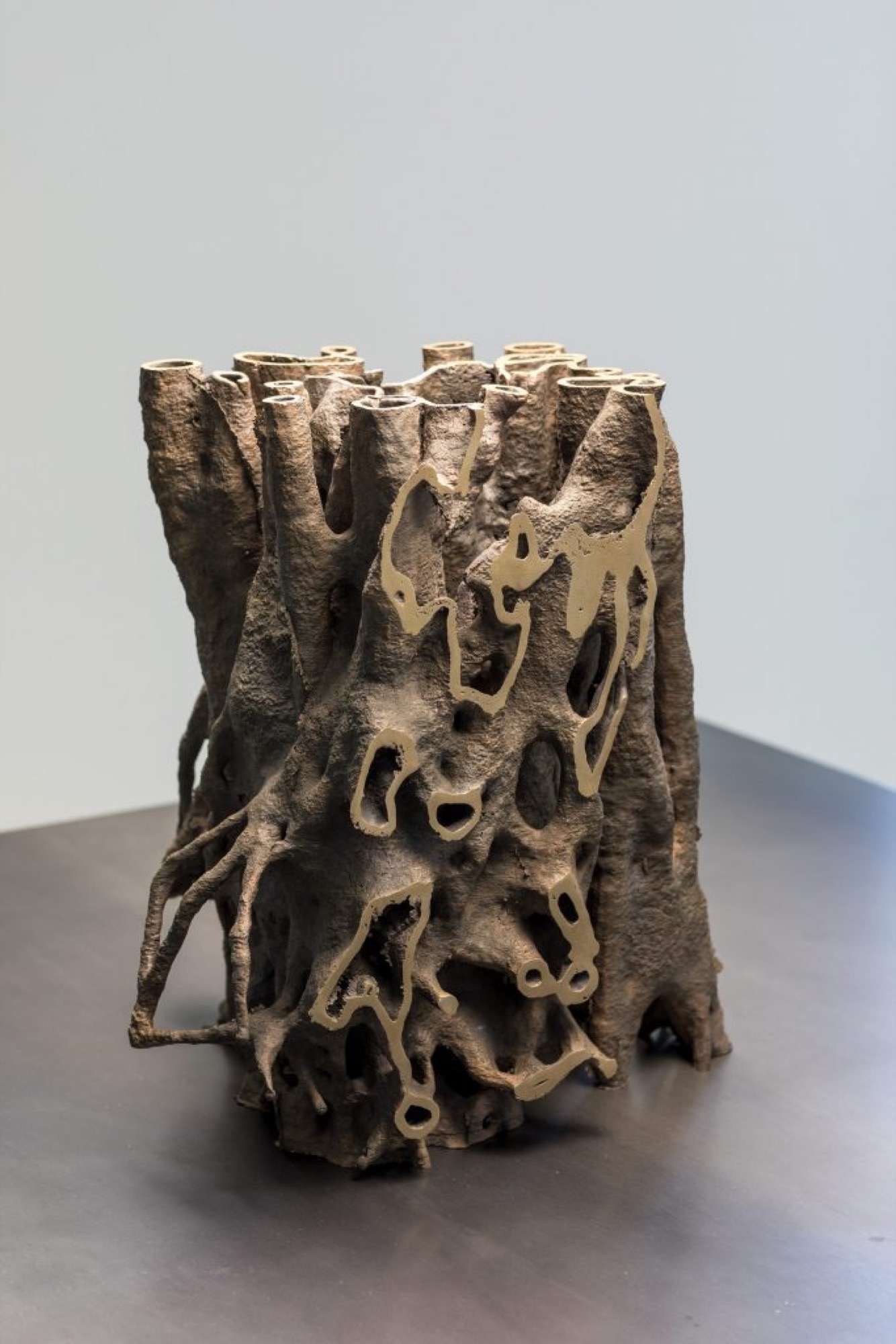 Nicholas Mangan, Termite Economies (Root Cause) (detail), 2019, Bronze, steel and ply table and custom lighting, Dimensions variable. Photography: Andrew Curtis.
