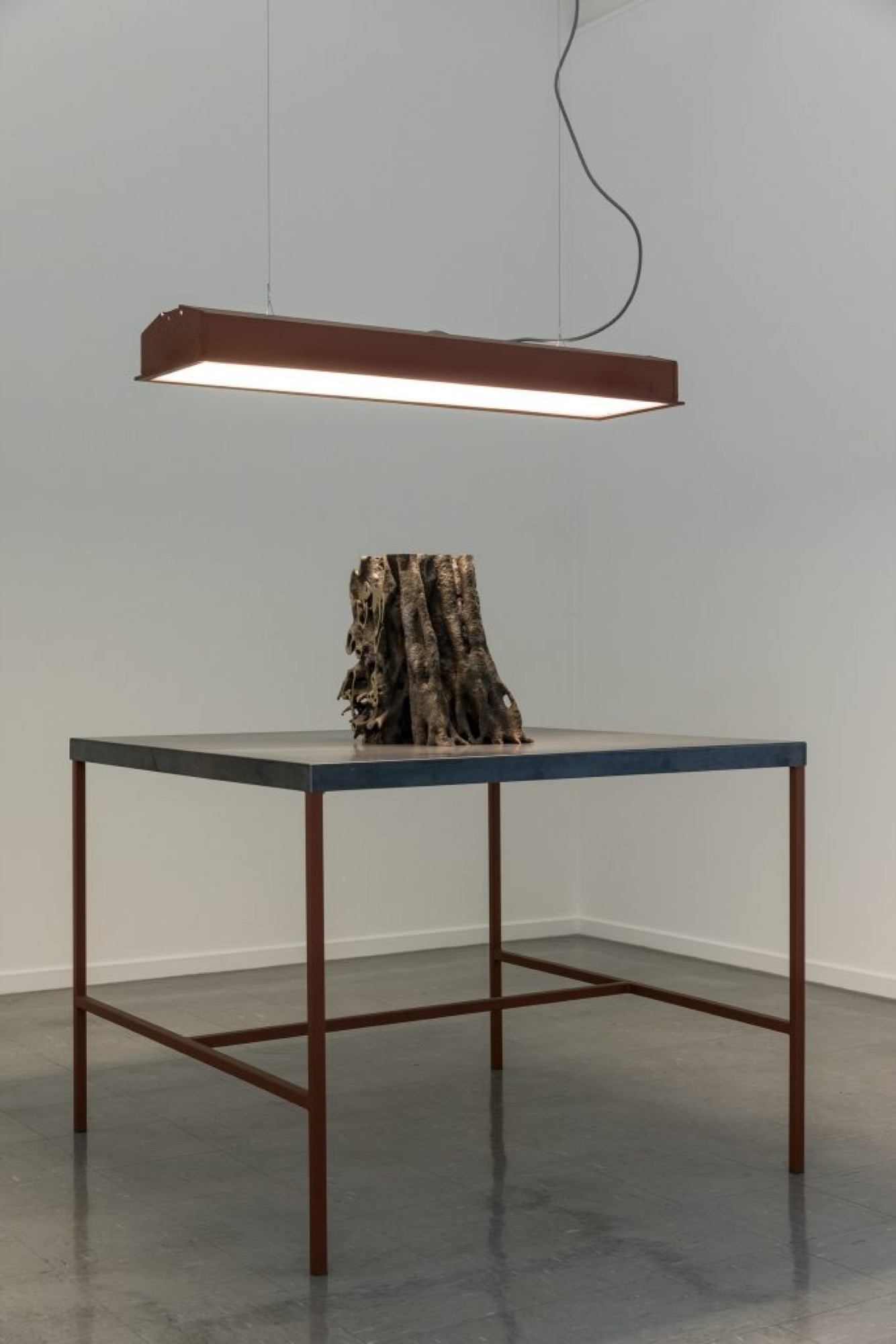 Nicholas Mangan, Termite Economies (Root Cause), 2019, Bronze, steel and ply table and custom lighting, Dimensions variable. Photography: Andrew Curtis.