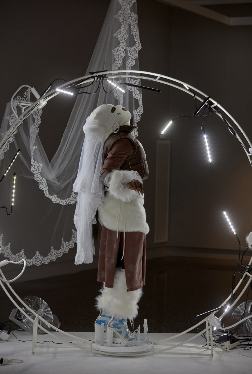 Installation and performance view of Vitche Boul Ra, <em>CRIB: Neverstorm</em>, 2023, mixed media, dimensions variable, Murray Art Museum Albury. Photo: Jeremy Weihrauch