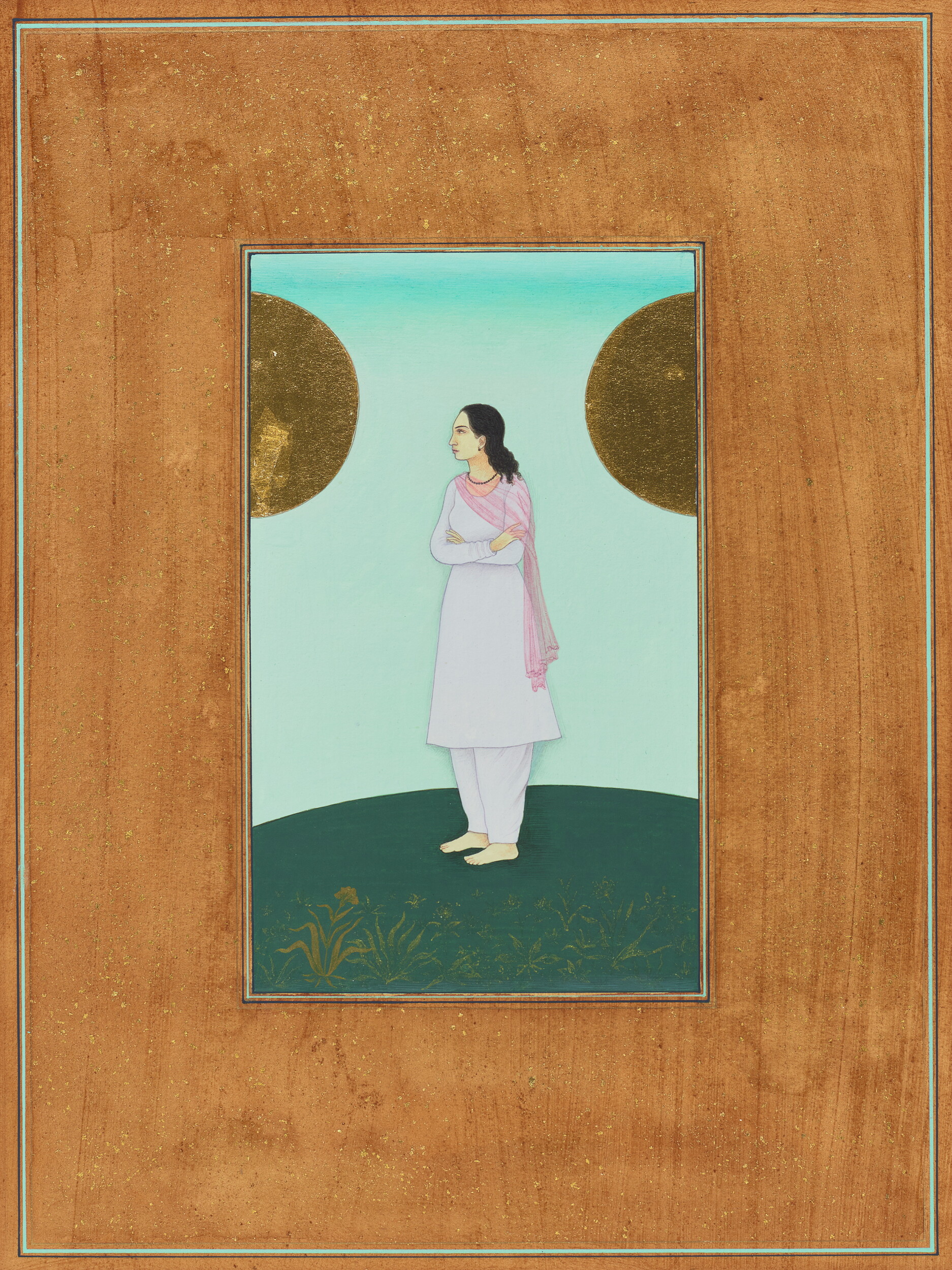 <p>Nusra Latif Qureshi, <em><em>Descriptions of past II</em>, </em>2001, gouache, tea wash and gold leaf on wasli paper, 30 x 22 cm, Art Gallery of New South Wales, Bulgari Art Award 2019 © Nusra Latif Qureshi</p>