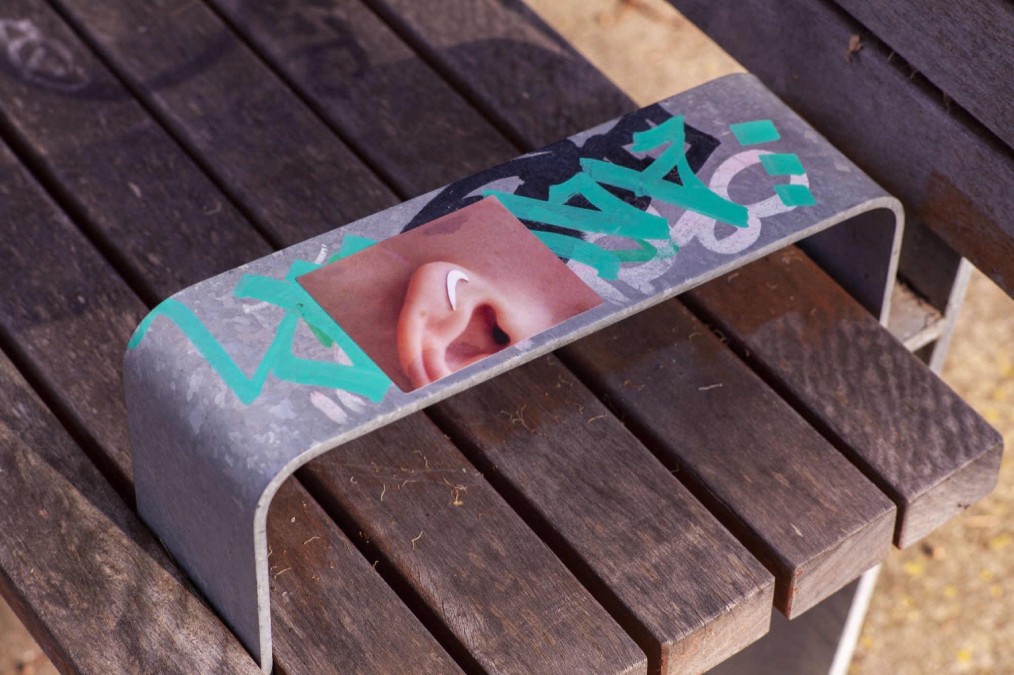 David Attwood, <em>Ears after Isa</em>, 2021, stickers, 10 x 7 cm each. Photo: Naveed Farro