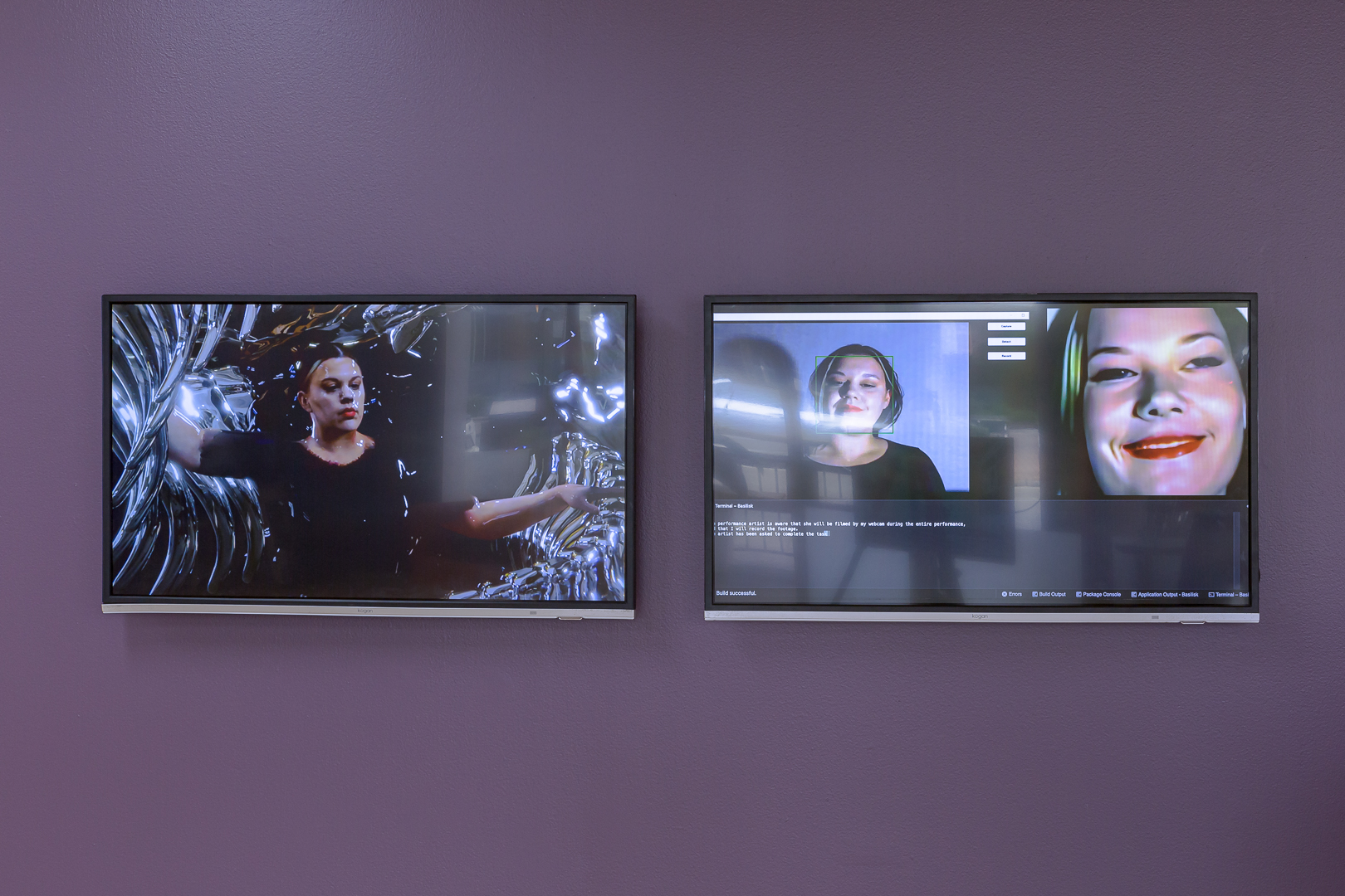 Emma Varker, <em>Basilisk</em>, 2022, video, 1:20 and Two Hour Smile, video, 13:34, Pari. Photo: Document Photography