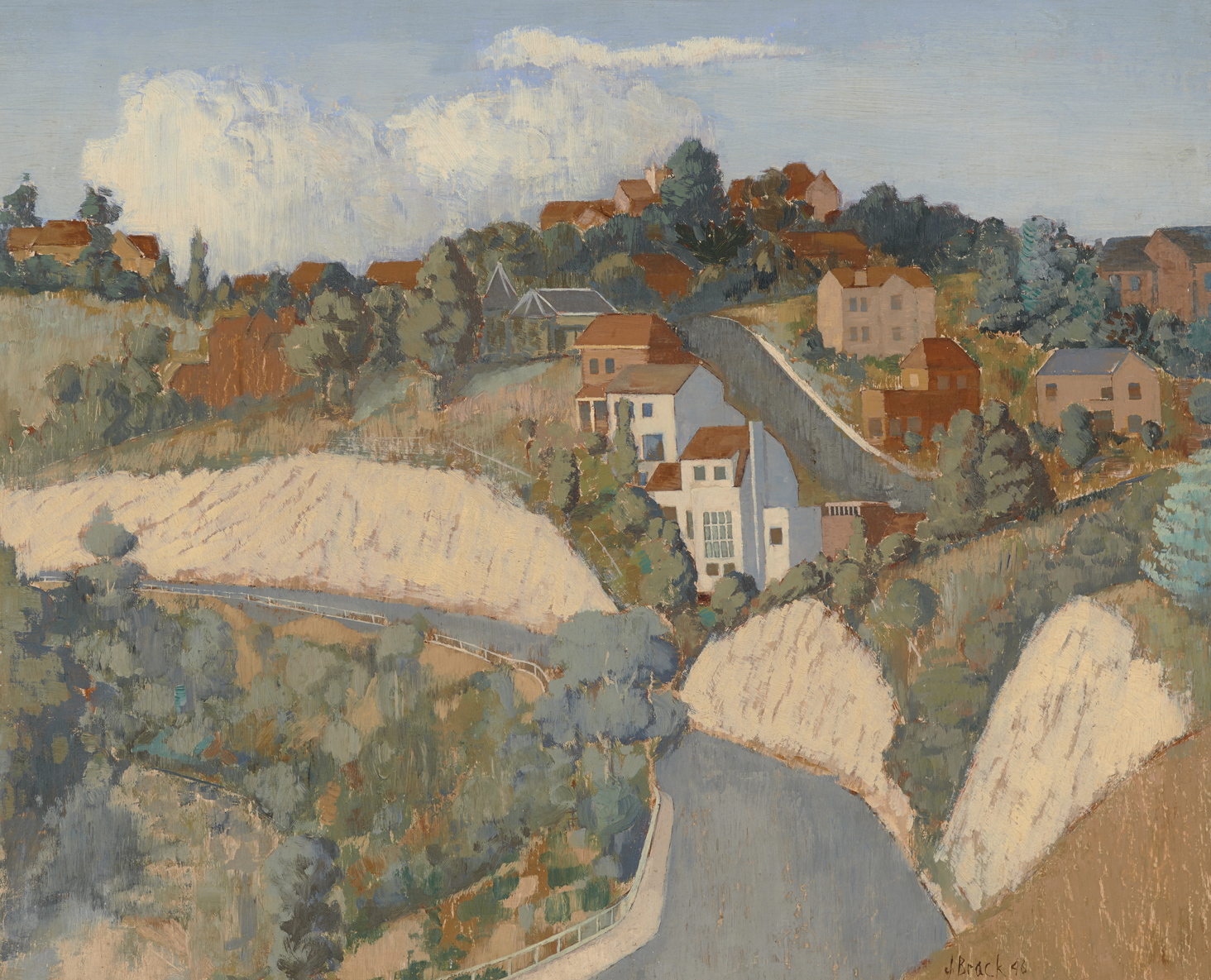 John Brack, <em>The Yarra at Kew</em>, 1946, oil on board, 46.5 x 57.5 cm, Town Hall Gallery collection.