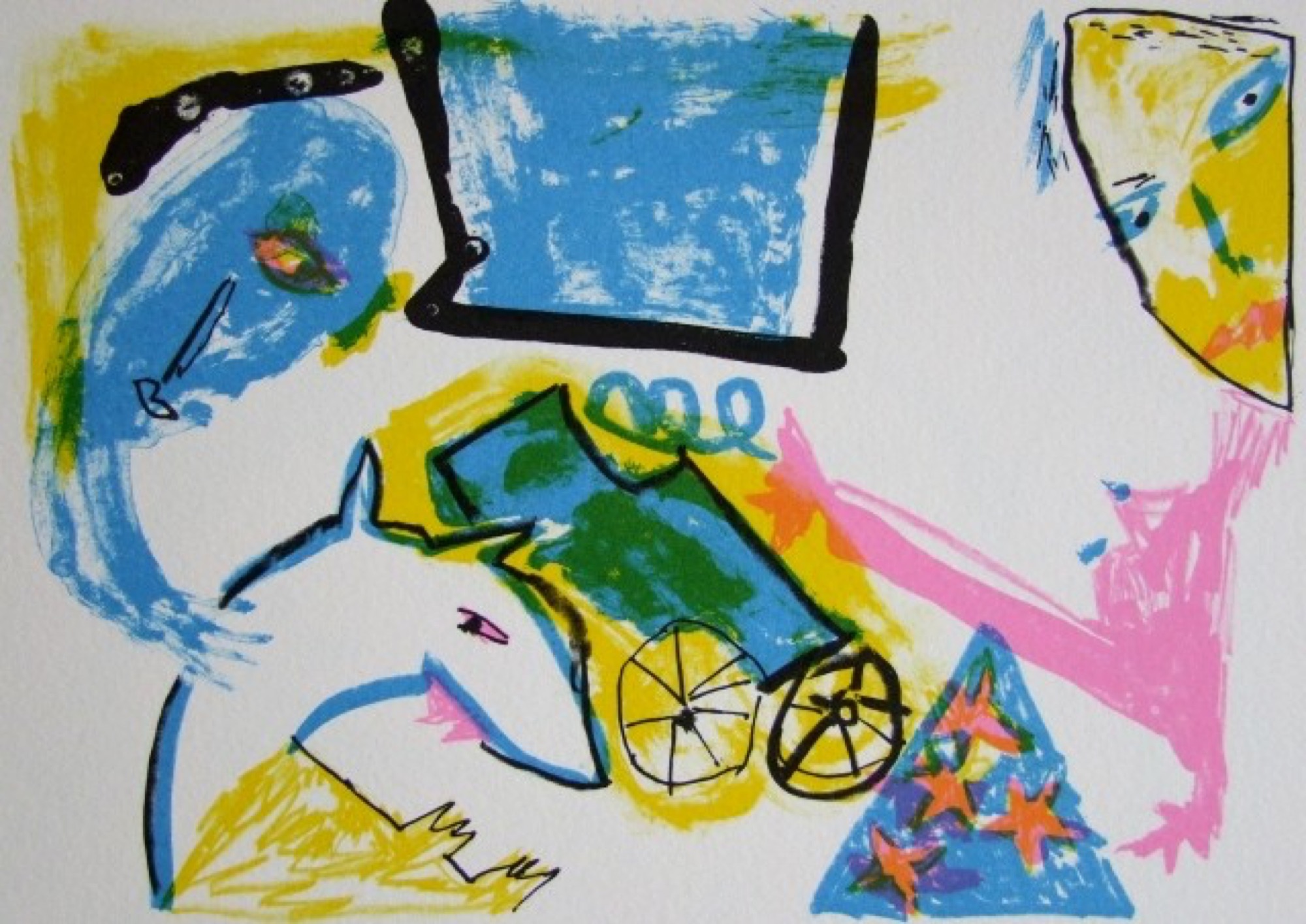 Davida Allen, <em>Dog is not a dog</em>, 1991, lithograph, printed in yellow, blue, pink and black inks, from four stones/plates, edition 40, 16.0 cm x 22.0 cm. Australian Galleries.