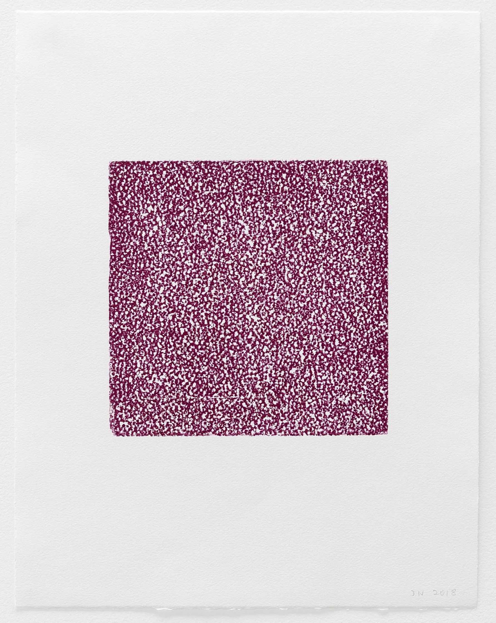 John Nixon (printer, Trent Walter), <em>Untitled (Set D)</em> (detail), 2018, relief print, printed in magenta ink, from one polystyrene block, 49.0 x 38.0 cm, edition: 1/1. Published by Negative Press. Photograph: Andrew Curtis.