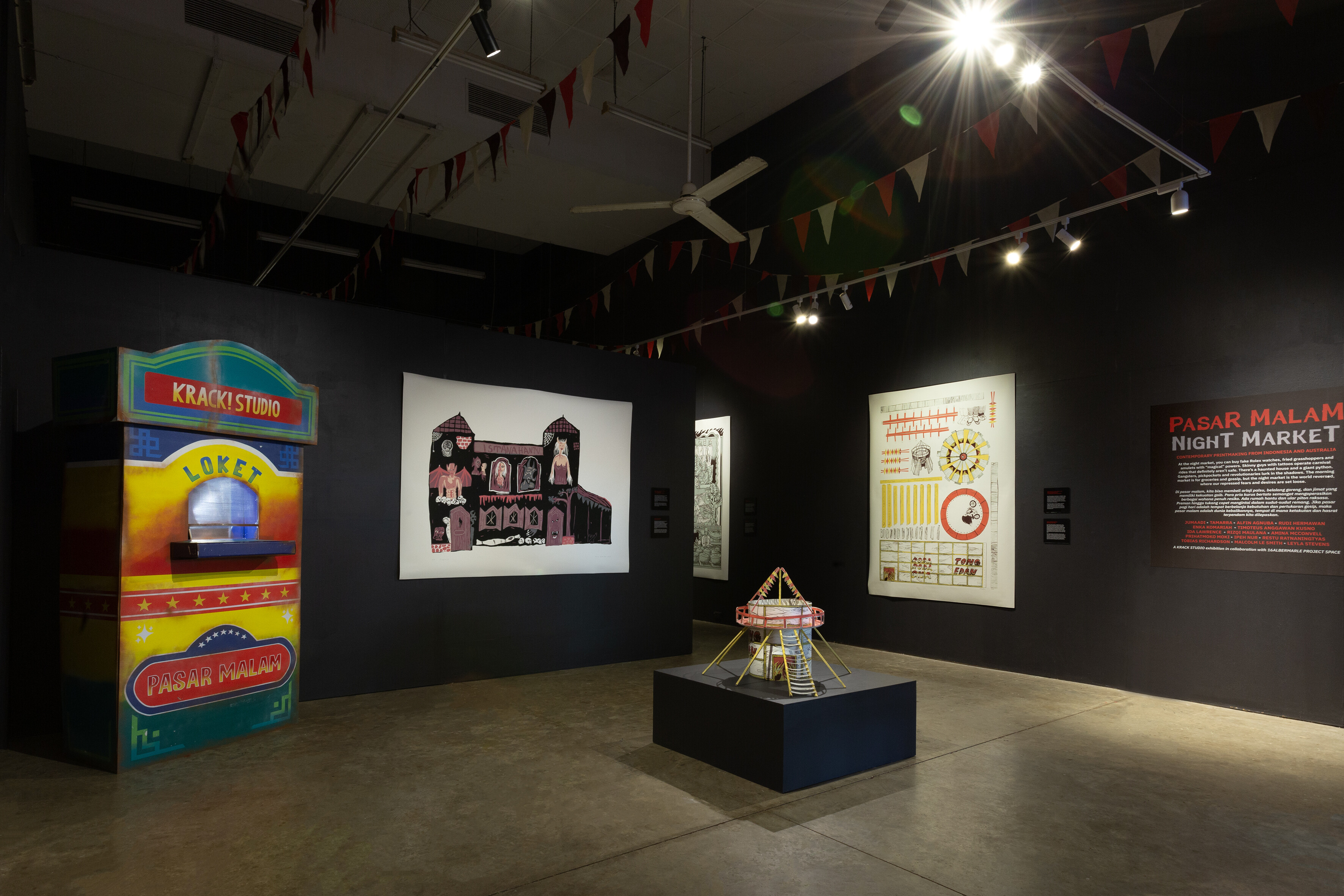 <p>Installation view of <em>Pasar Malam | Night Market</em> at Northern Centre for Contemporary Art (NCCA), Darwin. Photo: Nicholas Gouldhurst.</p>