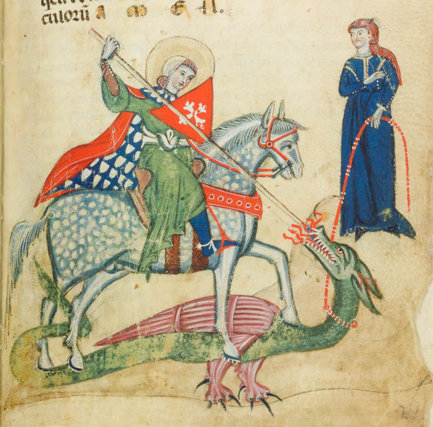 Anonymous, illustration of Saint George and the Dragon from the manuscript Preghiera alla Vergine, c. 1270, Verona.