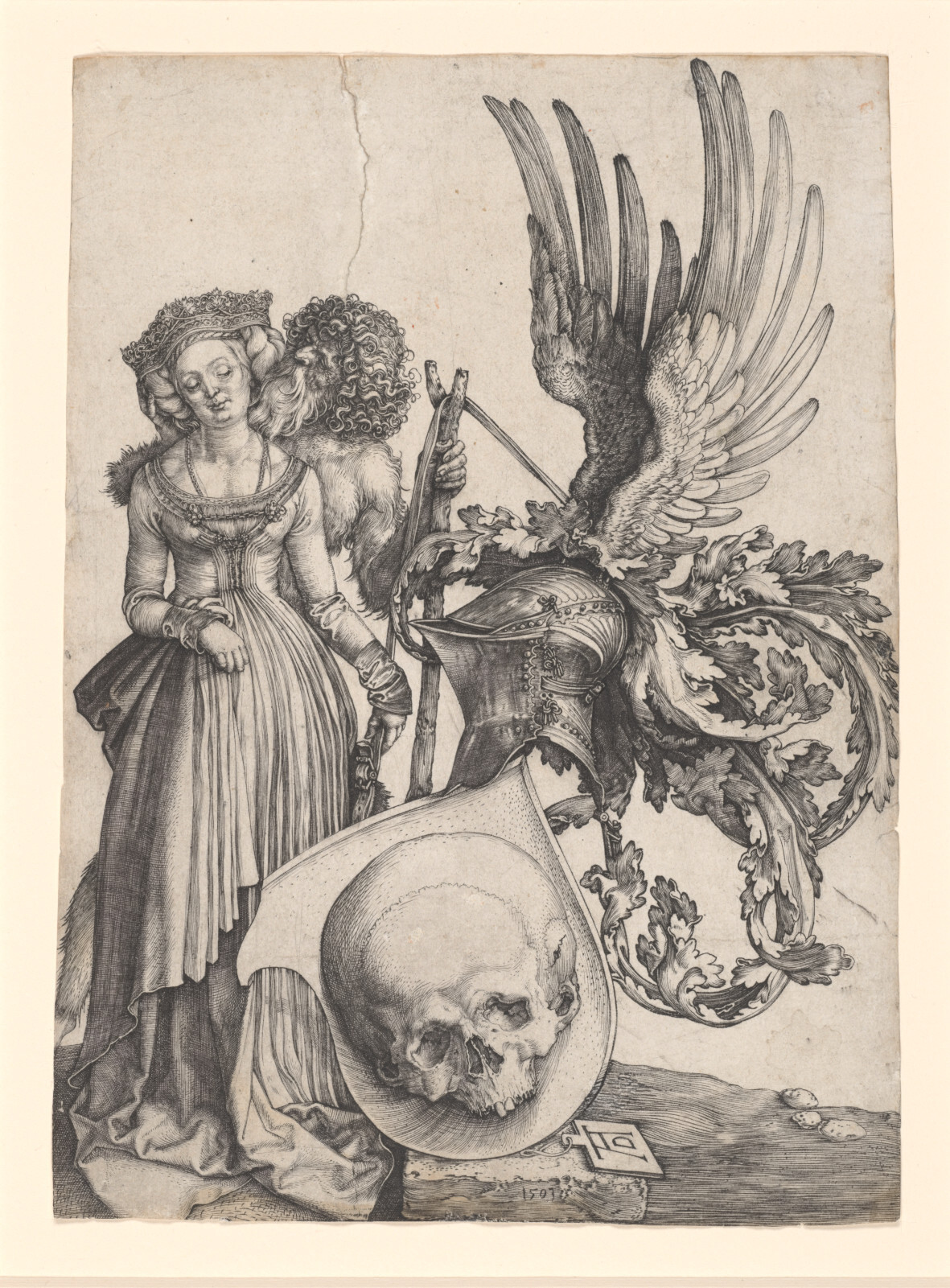 <p>Albrecht Dürer, <em>Coat of arms with a skull</em>, 1503, engraving. Archives and Special Collections, University of Melbourne. Gift of Dr J. Orde Poynton 1959.</p>