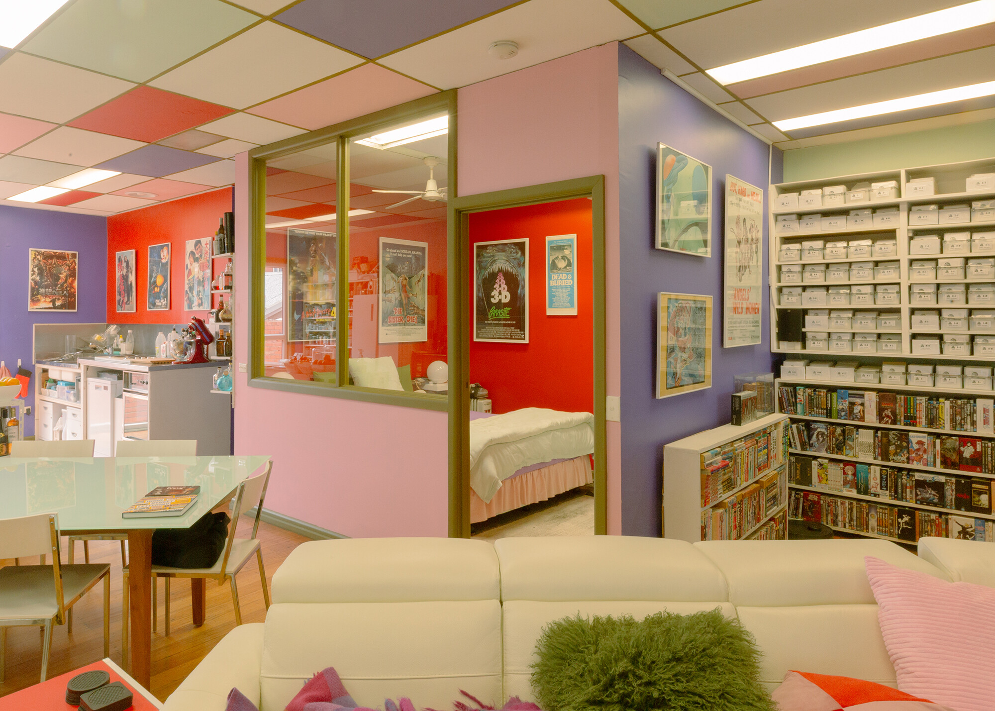 <p>The upper level of Philip Brophy’s house, looking towards the bedroom, with the kitchen beyond. Photograph by Laura Banfield.</p>