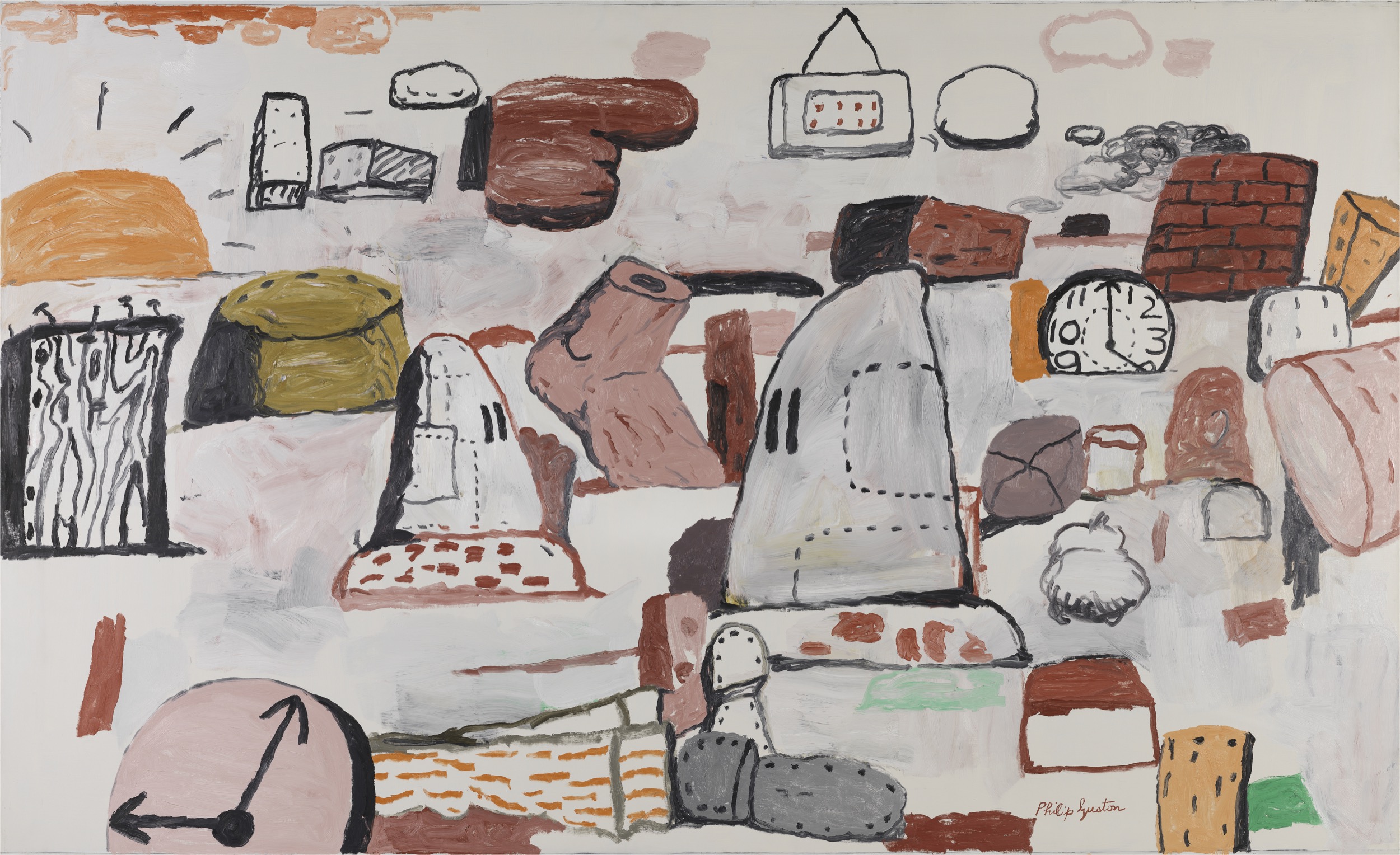 Philip Guston, Flatlands, 1970, oil on canvas; 177.8 × 290.83 cm, San Francisco Museum of Modern Art, Gift of Byron R. Meyer. © The Estate of Philip Guston