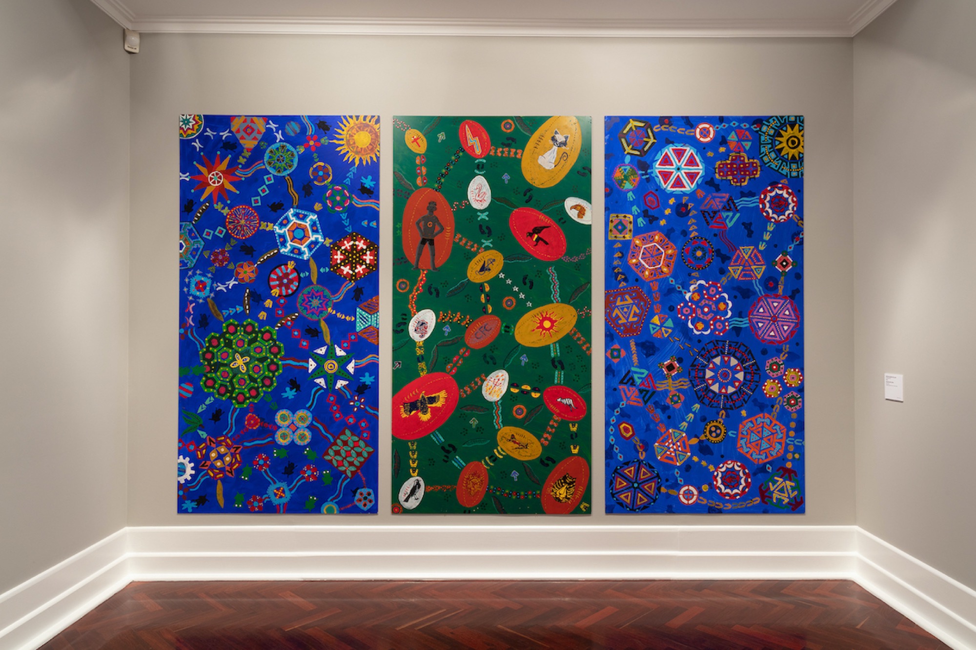 Pitcha Makin Fellas, <em>Nations and Clubs</em>, 2015-20. Synthetic polymer paint on foam board. © Pitcha Makin Fellas. Photograph: Ben Cox.