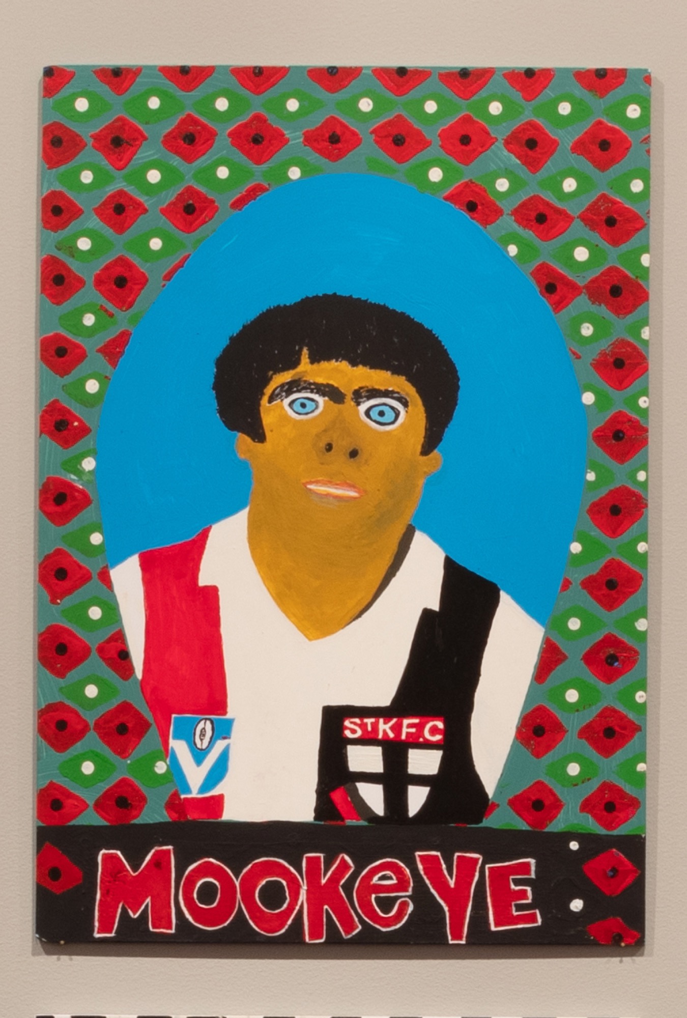 Pitcha Makin Fellas, <em>Mookeye</em> from <em>The Ugly Face of the AFL</em> series, 2015-20. Synthetic polymer paint on foam board. © Pitcha Makin Fellas. Photograph: Ben Cox.