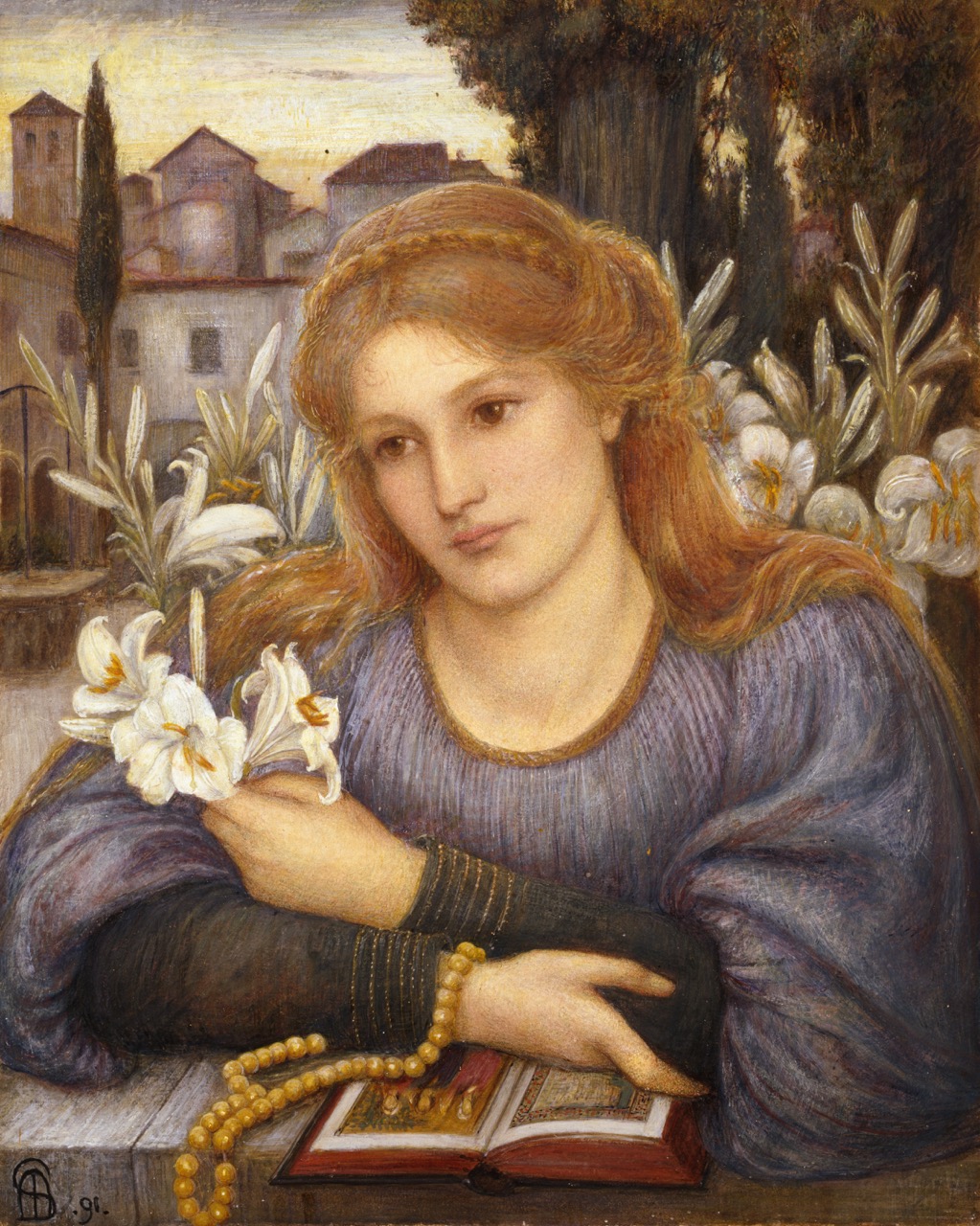 Marie Spartali Stillman, <em>Cloister Lilies</em>, 1891, watercolour and bodycolour on paper. Ashmolean Museum