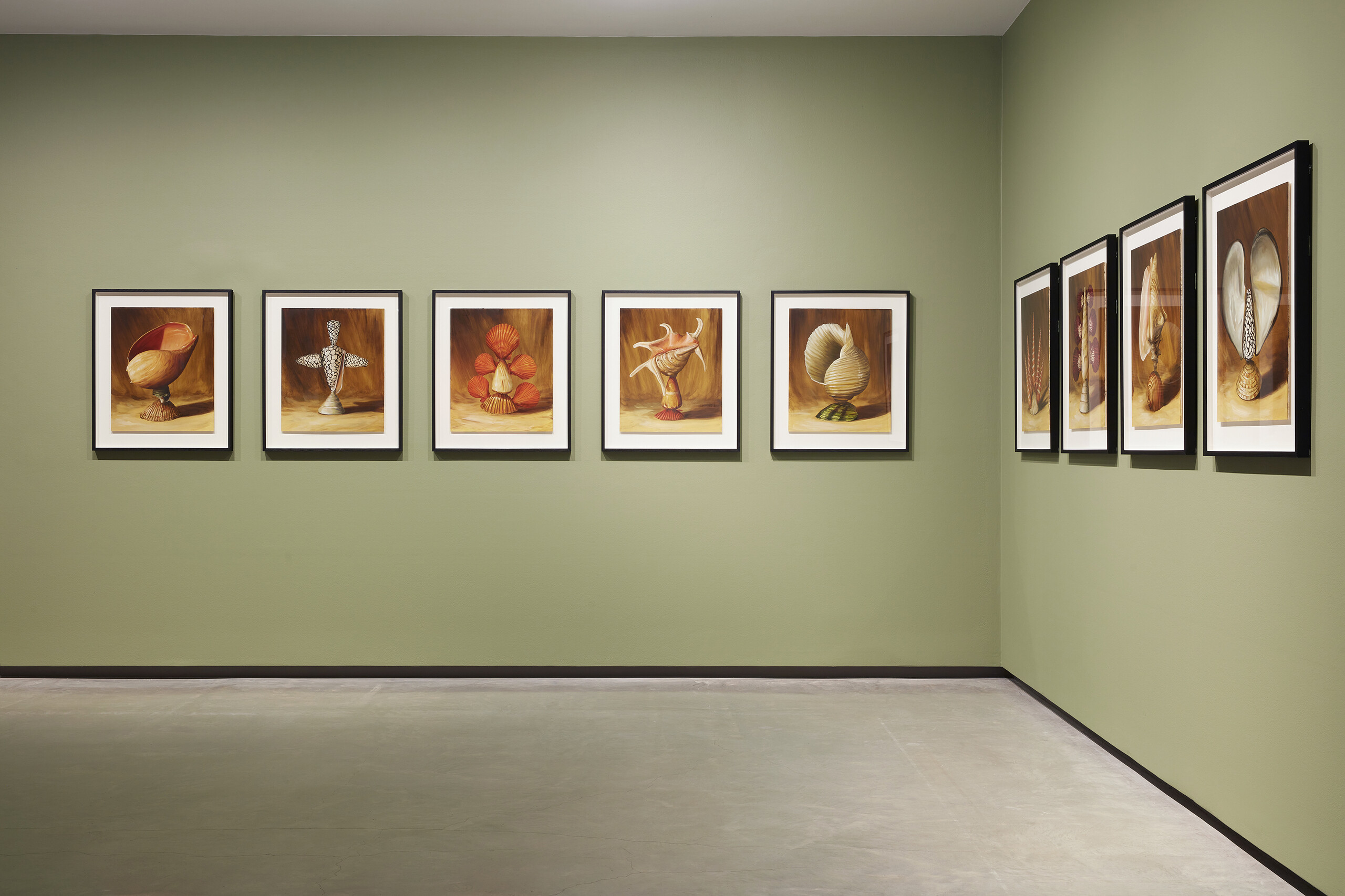 Christopher Bassi, <em>Monuments to the South/West Waters of a Great Ocean</em>, 2023, installation view, <em>Primavera 2023: Young Australian Artists</em>, Museum of Contemporary Art Australia, Sydney, 2023, oil on board, image courtesy and © the artist, photograph: Zan Wimberley