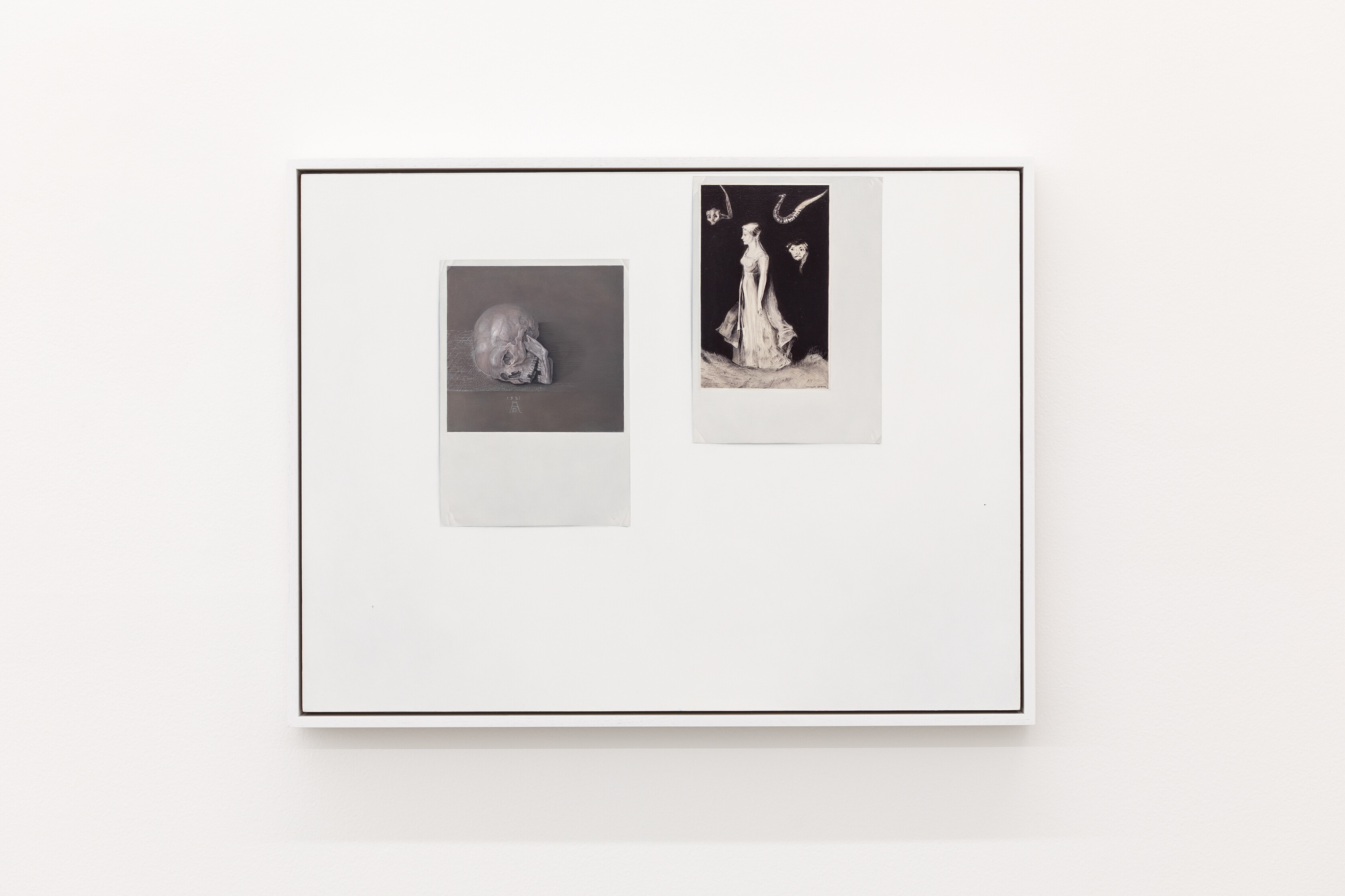 <p>Rachael Robb, <em>Printouts: Dürer skull (1521 AD)</em>, <em>and Redon haunting</em>, 2026, oil on birch panel, 63.5 x 83 cm (framed). Photo: Andrew Curtis.</p>