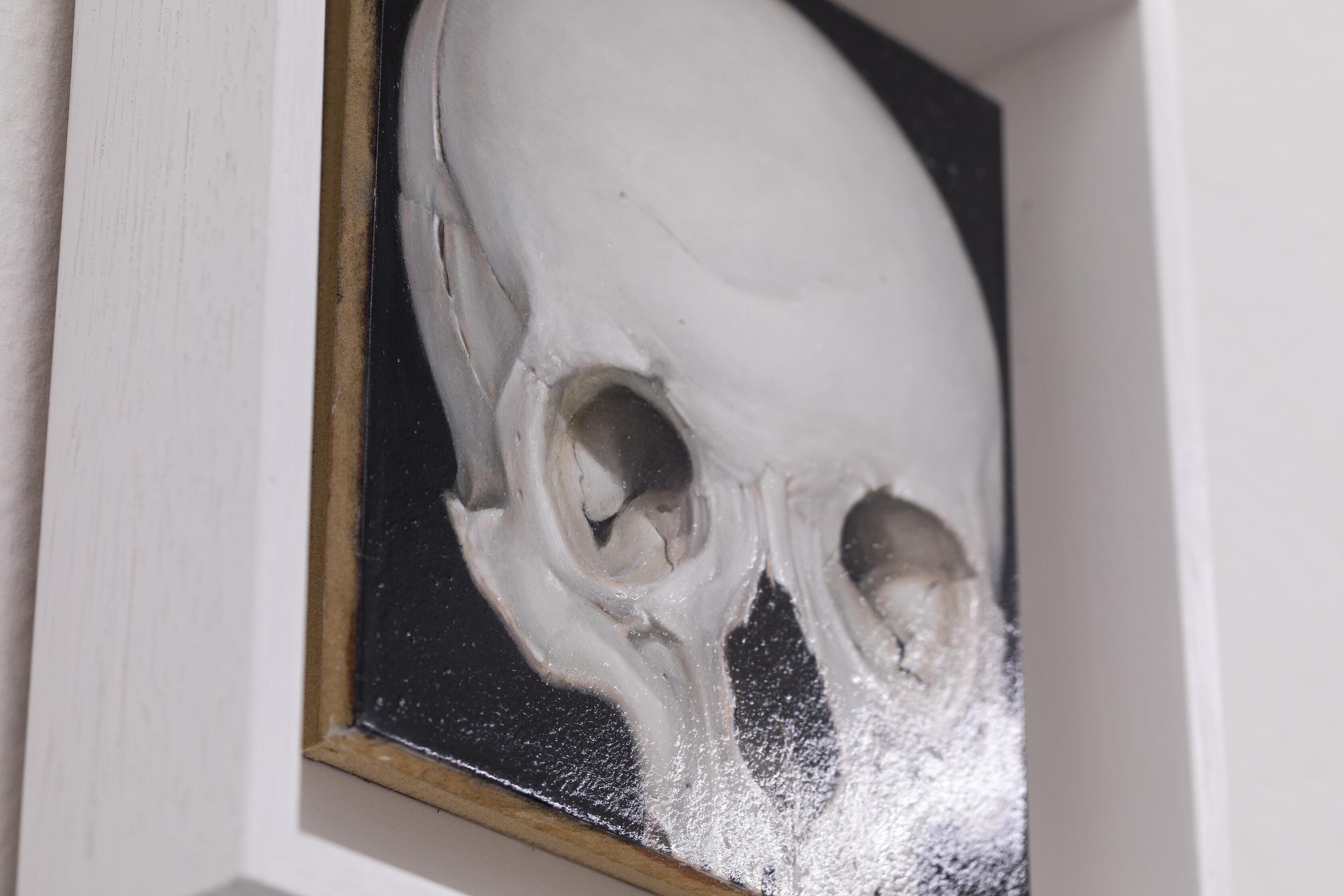 <p>Detail of Rachael Robb, <em>Skull</em>, 2025, oil on gesso panel, 20 x 18.5 (framed). Photo: Andrew Curtis.</p>