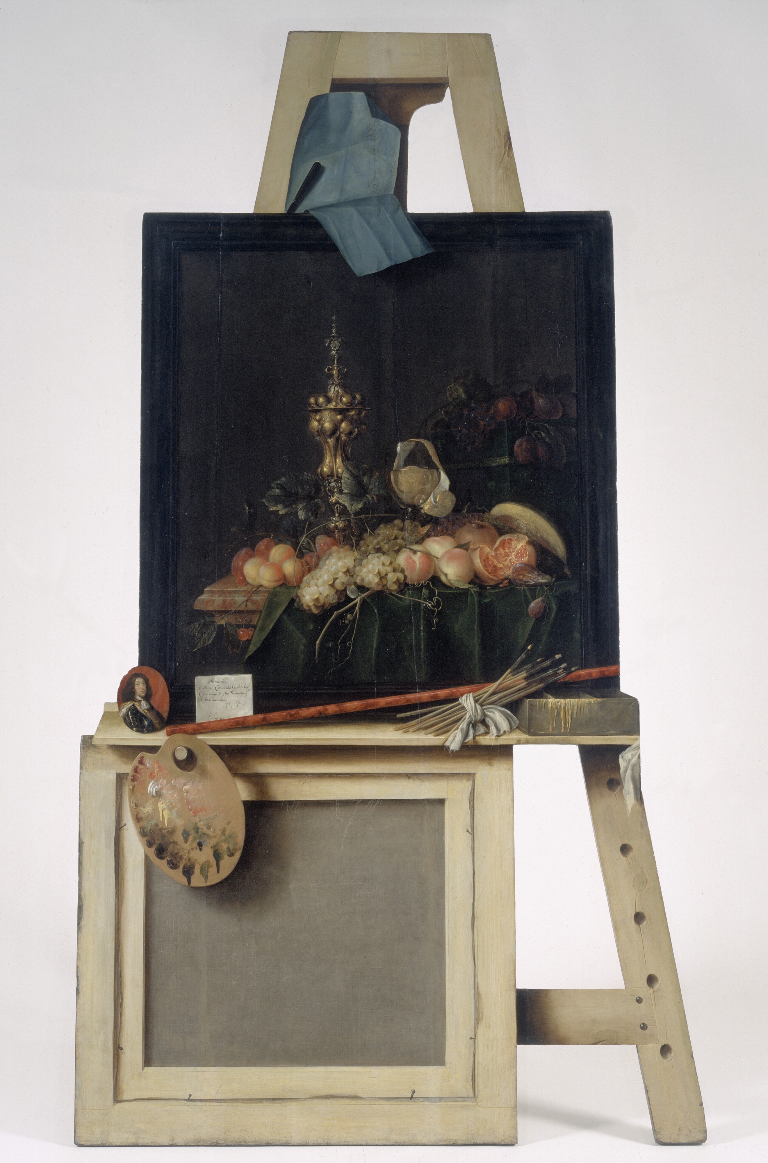 <p>Cornelis Norbertus Gijsbrechts, <em>Cut-Out Trompe L’oeil Easel With Fruit Piece</em>, &nbsp;1670–72, oil on panel, 226 x 123 cm, National Gallery of Denmark, Copenhagen.</p>