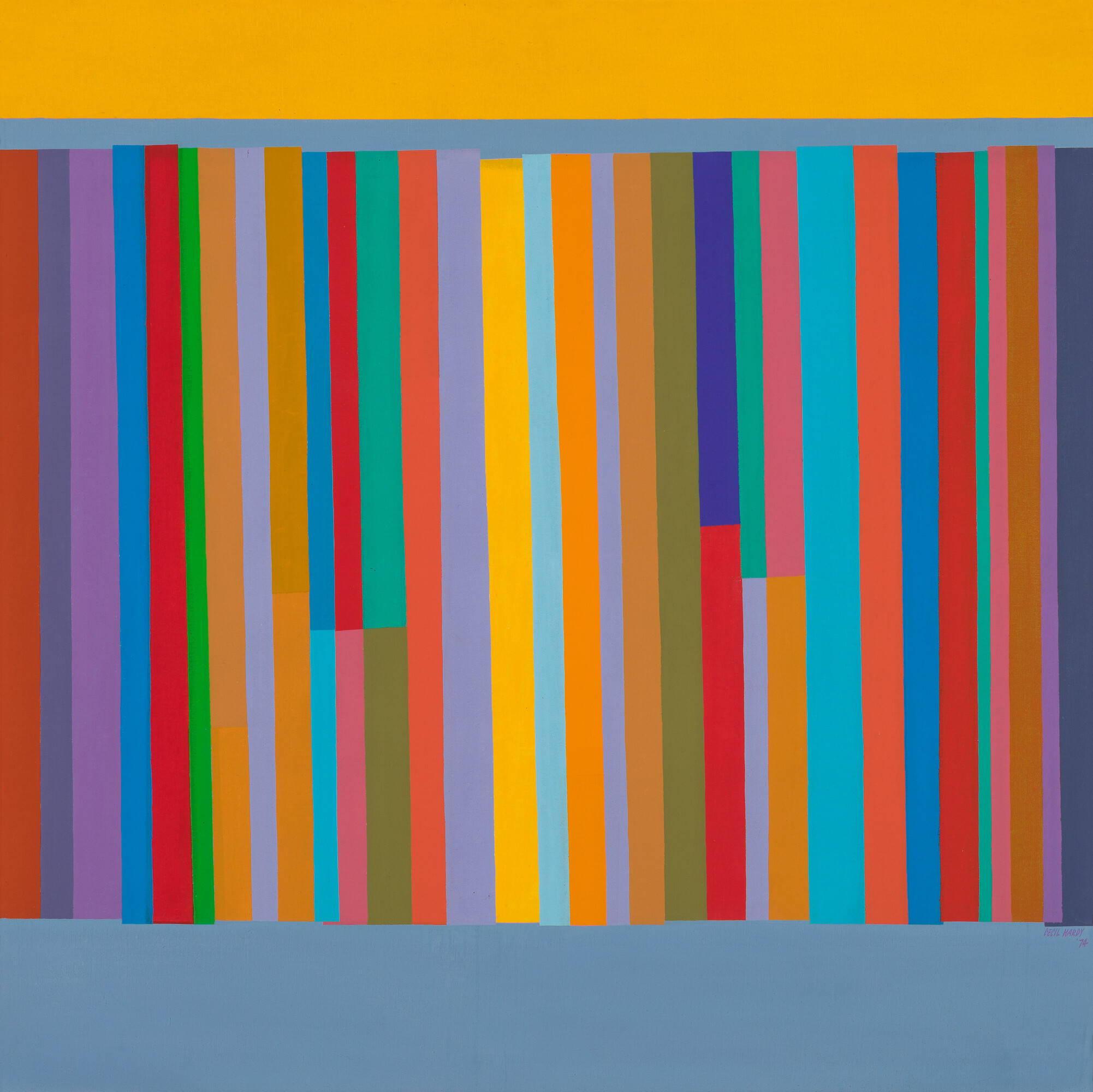 Cecil Hardy, Stockade 1, synthetic polymer paint on canvas, Warrnambool Art<br />
Gallery collection, purchased through the Caltex Oil (Australia) Pty. Ltd. Acquisitive Art Prize with the assistance of the Visual Arts Board of the Australia Council, 1974.