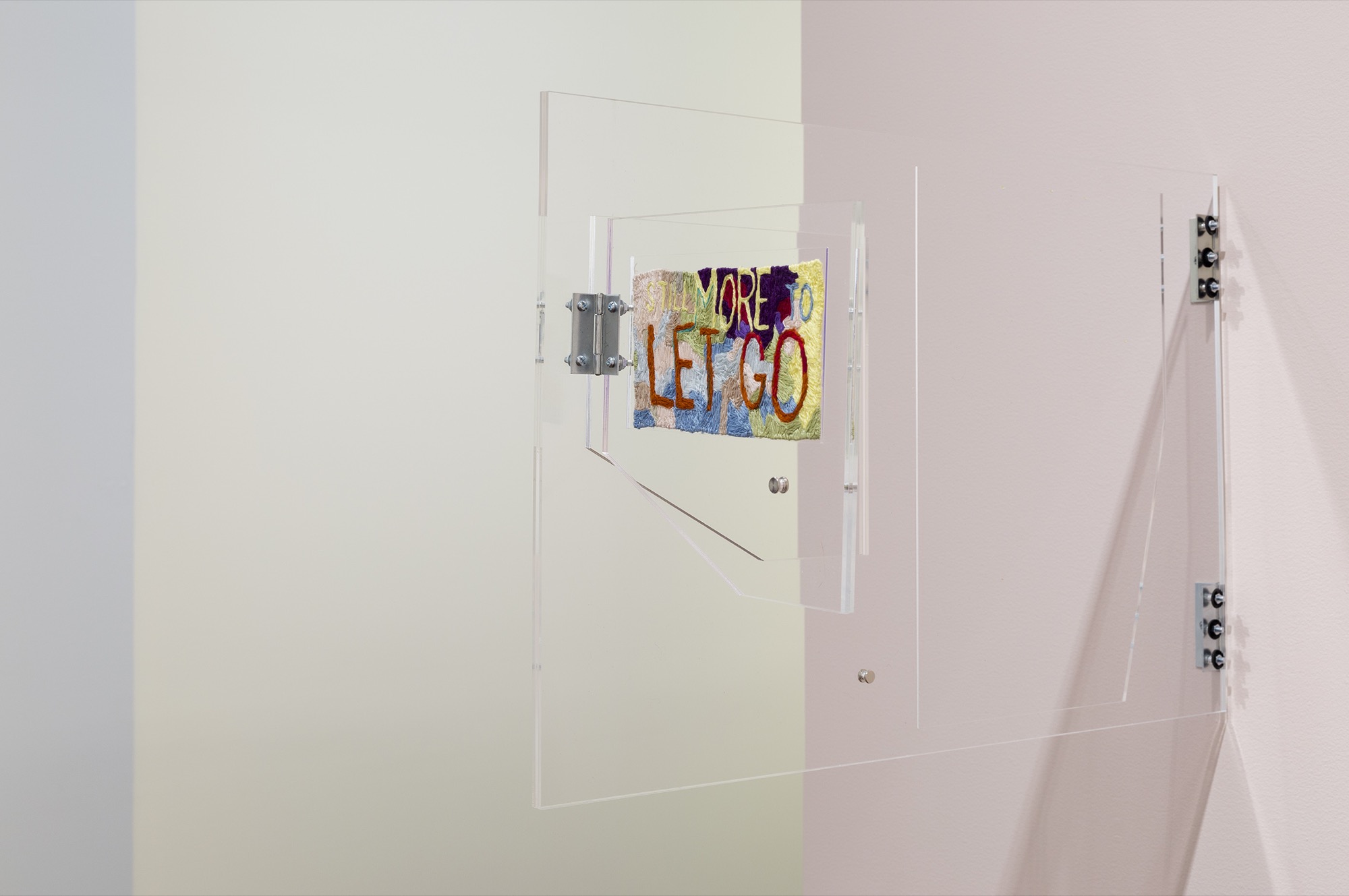 Raquel Ormella, <em>All These Small Intensities</em>, 2017 (detail), silk and cotton embroidery thread on linen and Perspex. dimensions variable. Courtesy the artist and Milani Gallery, Brisbane. Photo: Christian Capurro
