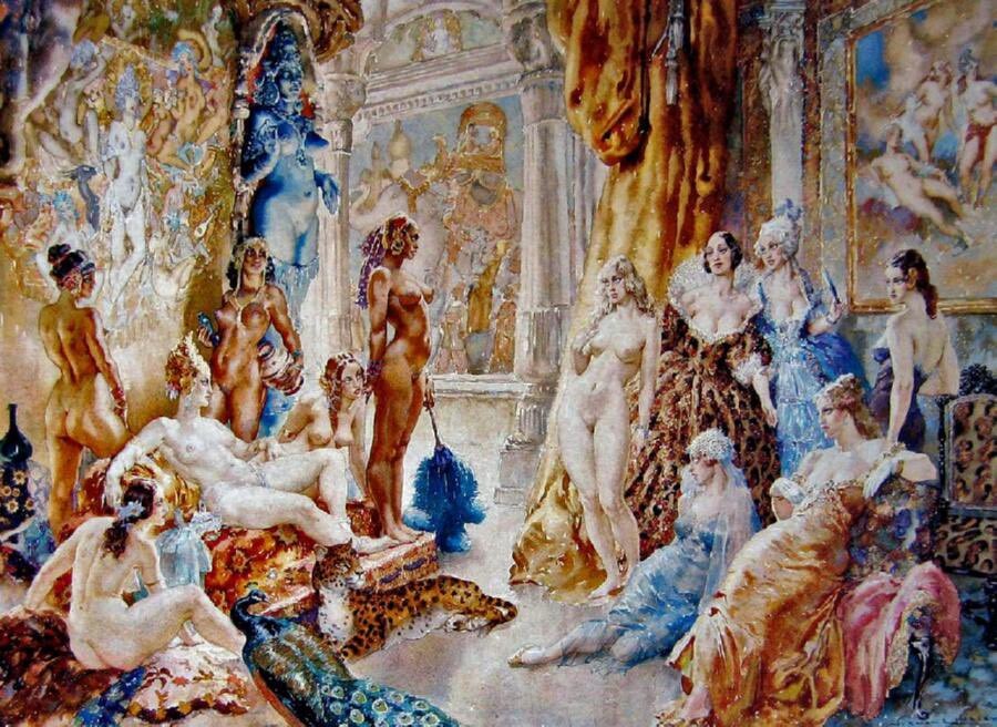 <p>Norman Lindsay, <em>East and West, </em>1934, watercolour. Norman Lindsay Gallery, Springwood.</p>