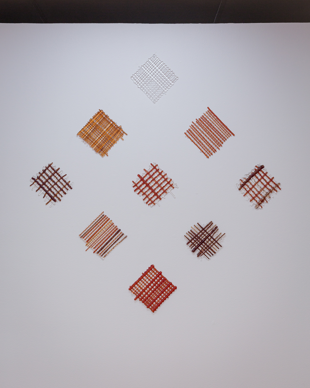 Emily Greenwood, <em>Food For Thoughts: A Question of Intergenerational Memory?</em>, 2021, series of 9 hand crafted glass canes, kiln formed, 20x20x2cm each, Pari. Photographer: Document Photography