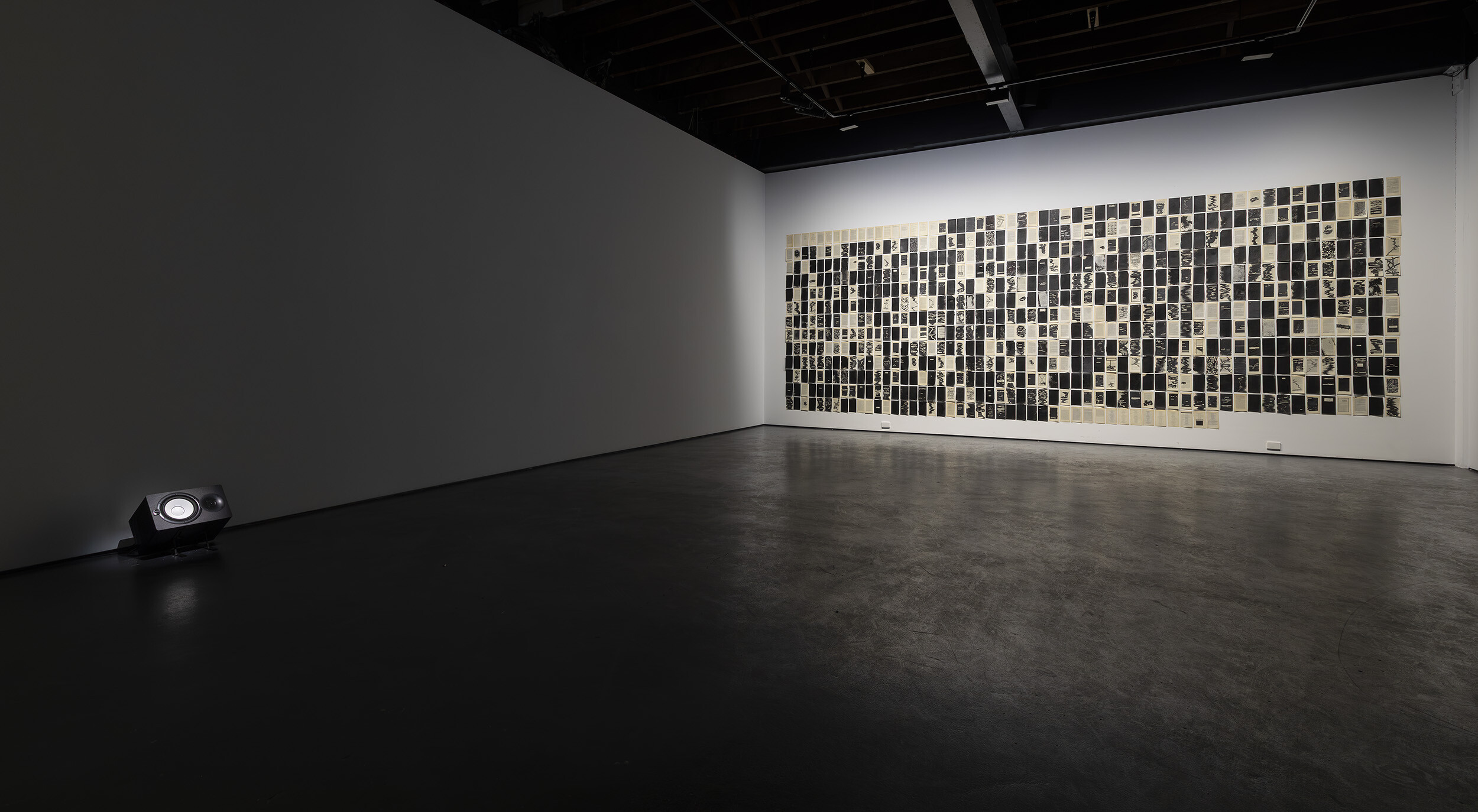 <p>Lewis Gittus, <em>The Mysteries of Udolpho</em>, 2025, 703 pages taken from two Oxford World’s Classics 1966 editions of Ann Radcliffe’s Gothic-romantic novel, <em>The Mysteries of Udolpho</em>, altered with permanent markers and water-based inks, Fiona and Sidney Myer Gallery, the University of Melbourne. Photo: Christian Capurro.</p>