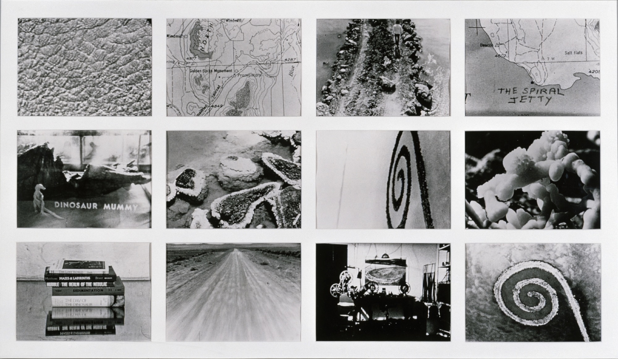 Robert Smithson, <em>Stills from the Spiral Jetty Film</em> 1970 (panel A), gelatin silver photographs three panels: each with twelve photographs, each panel 66 x 111.8 cm overall 66 x 345.4 cm. Collection: The National Museum of Art, Architecture and Design, Oslo, Norway. Photo: Morten Thorkildsen. © Holt-Smithson Foundation/VAGA. Licensed by Viscopy, 2017.
