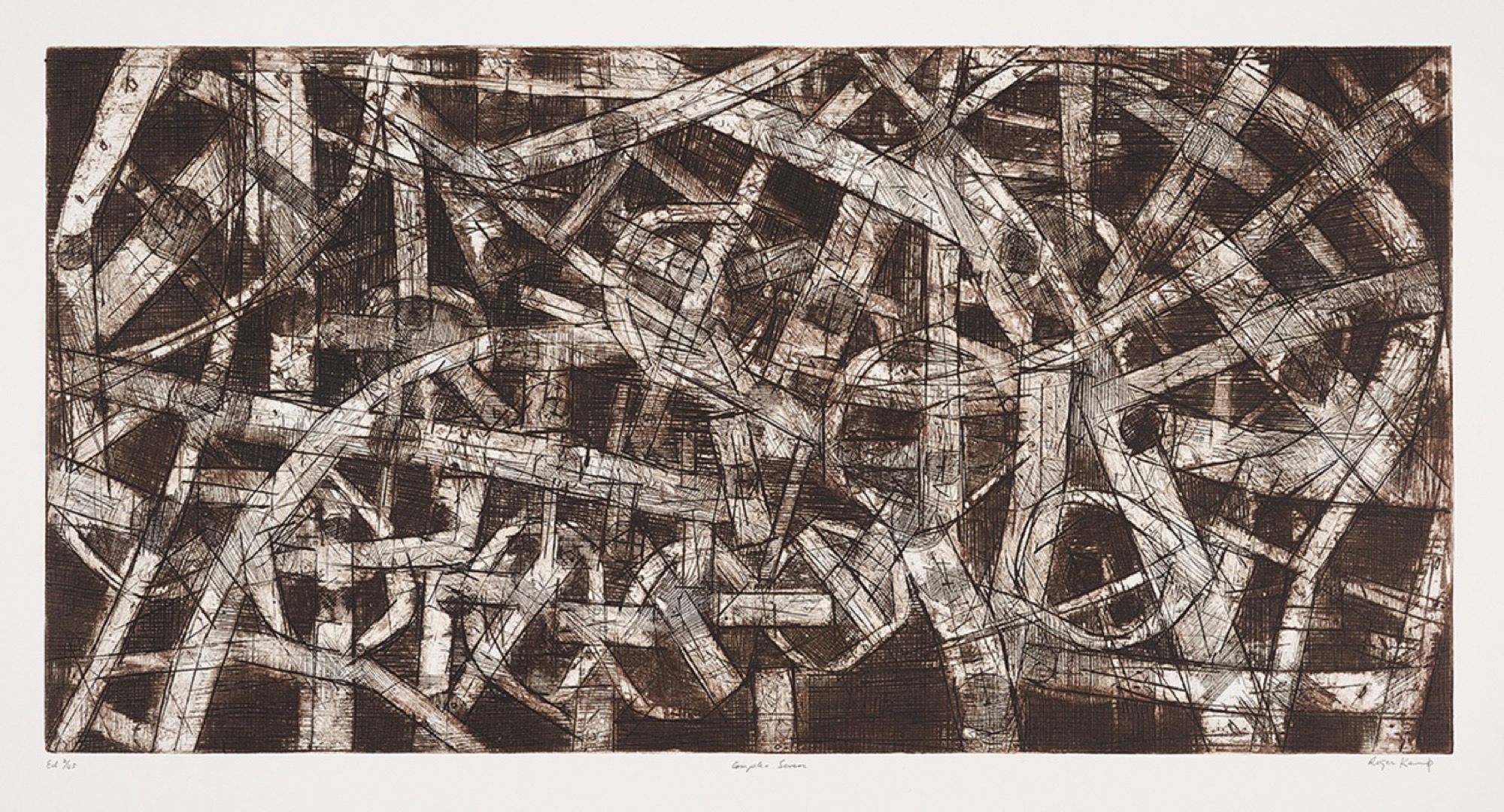 Roger Kemp, <em>Complex Seven</em>, c. 1974 – 1976, etching on paper, 50.7 x 101.0 cm. Copyright Estate of Roger Kemp, Image courtesy Charles Nodrum Gallery