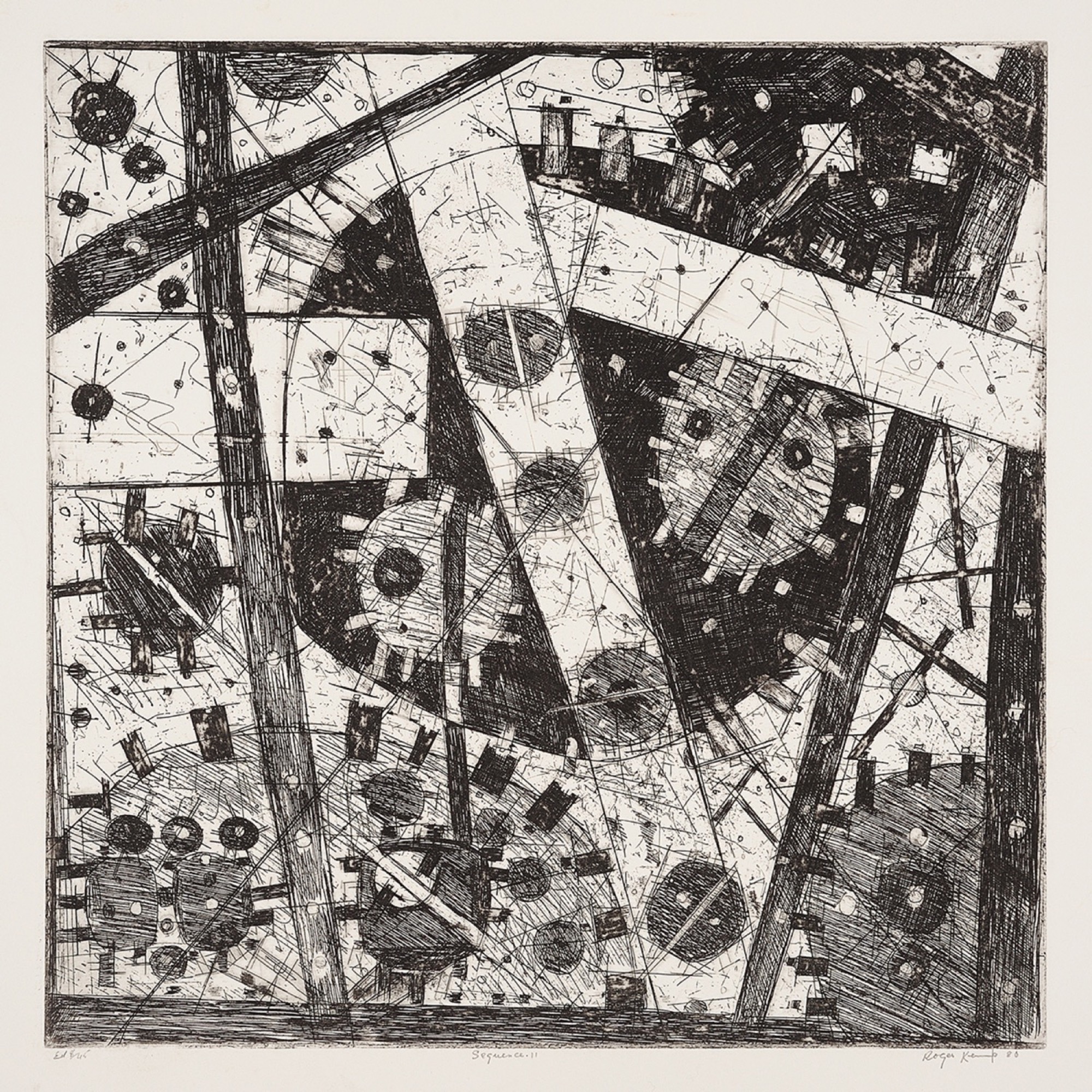 Roger Kemp, <em>Sequence Eleven</em>, 1980, etching on paper, 50.8 x 50.4 cm. Copyright Estate of Roger Kemp, Image courtesy Charles Nodrum Gallery
