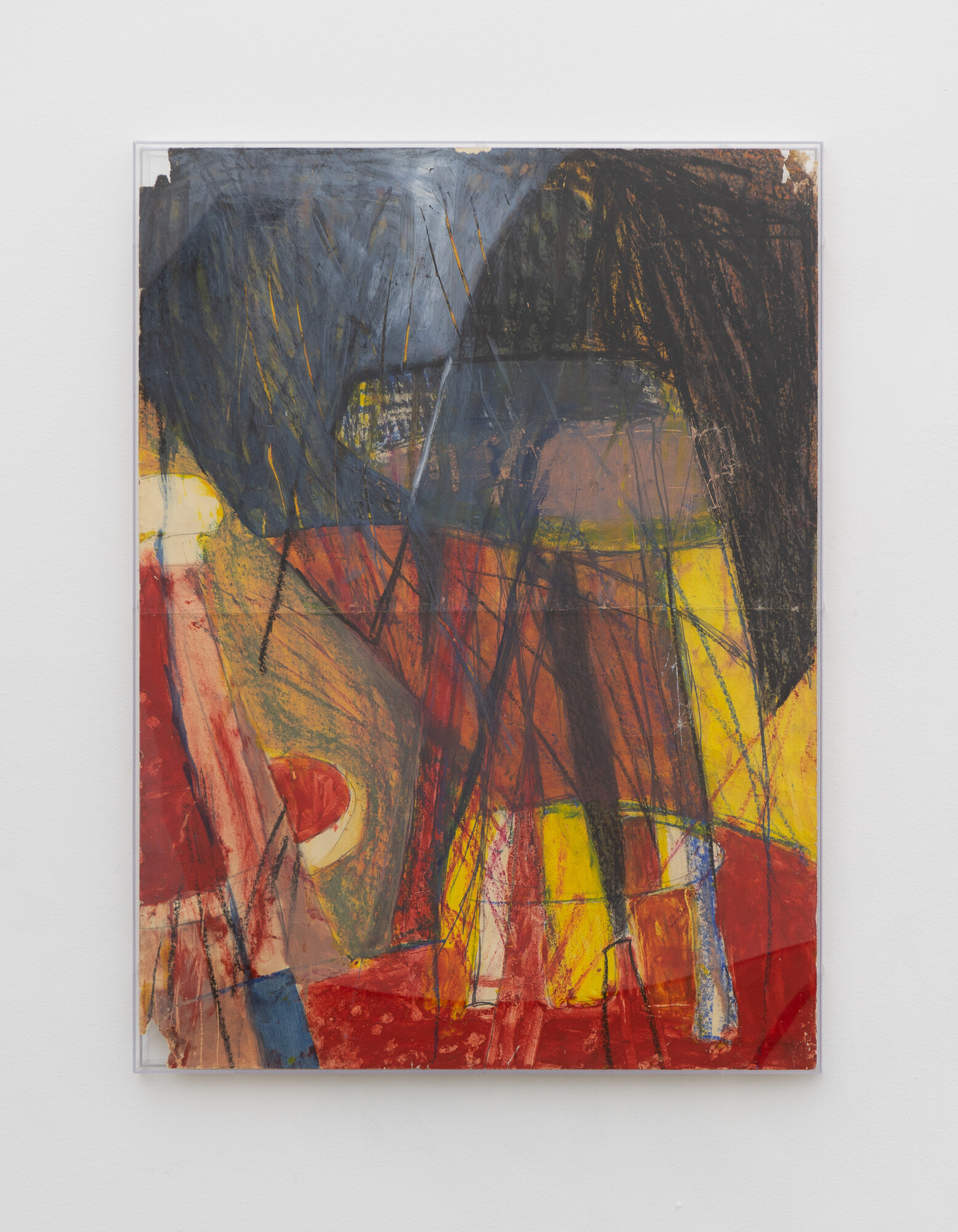 Lou Hubbard, <em>Red &amp; Black</em>, 1976, oil pastel, crayon, acrylic and graphite on paper acrylic frame, 77 x 57cm. Photo courtesy of Savage Garden.