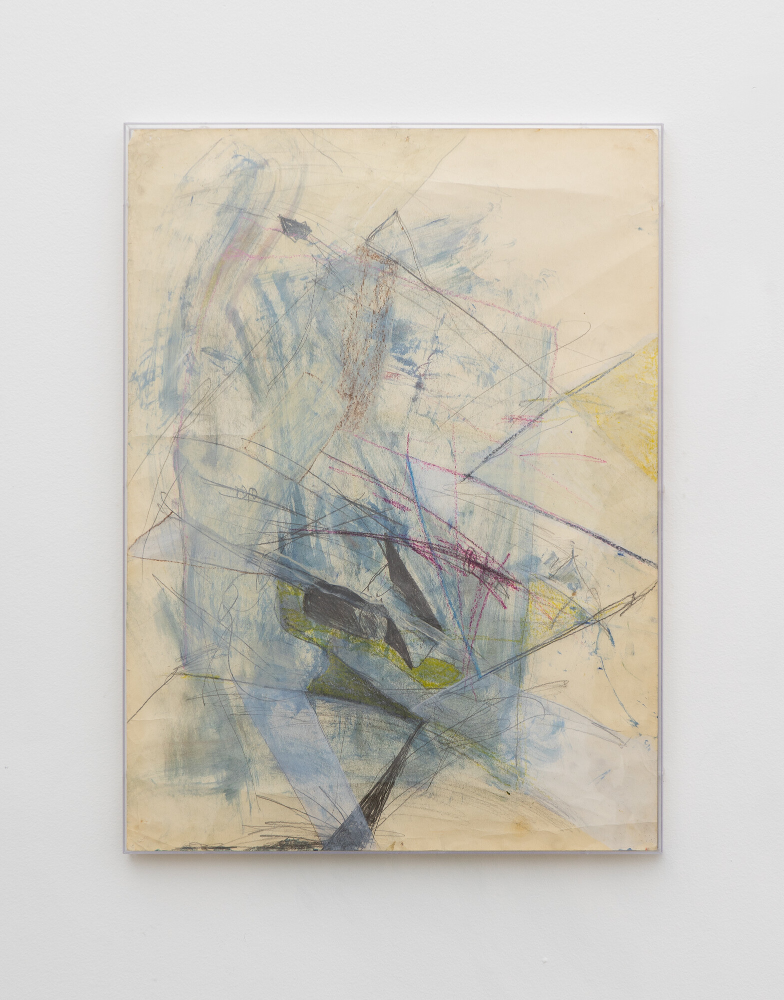 Lou Hubbard, <em>Blue</em>, 1976, oil pastel, crayon, acrylic and graphite on paper acrylic frame, 77 x 57cm. Photo courtesy of Savage Garden.
