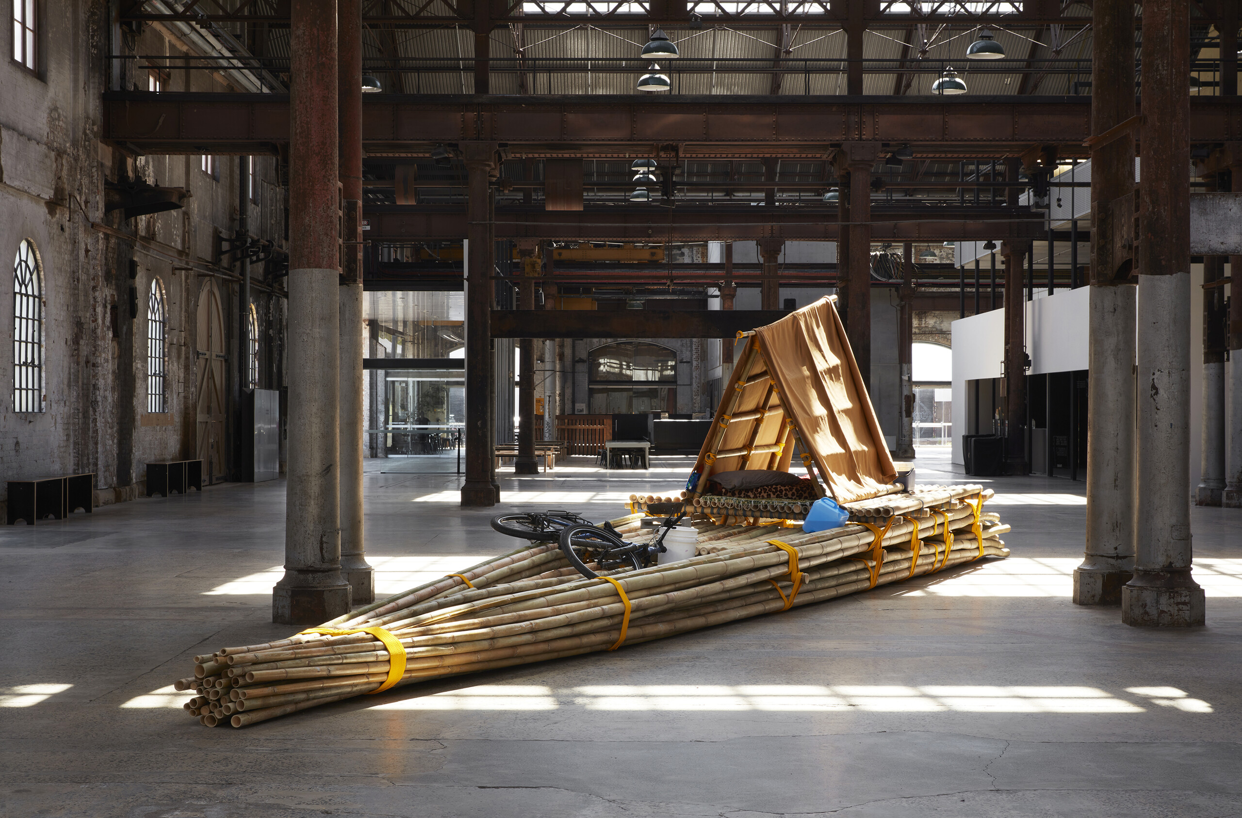 Salote Tawale, <em>No Location</em>, 2021. Installation view, <em>I remember you</em>, Carriageworks, 2023. Purchased 2021 with funds from the Bequest of Jennifer Taylor through the Queensland Art Gallery l Gallery of Modern Art Foundation. Collection: Queensland Art Gallery | Gallery of Modern Art. Photo: Zan Wimberley.