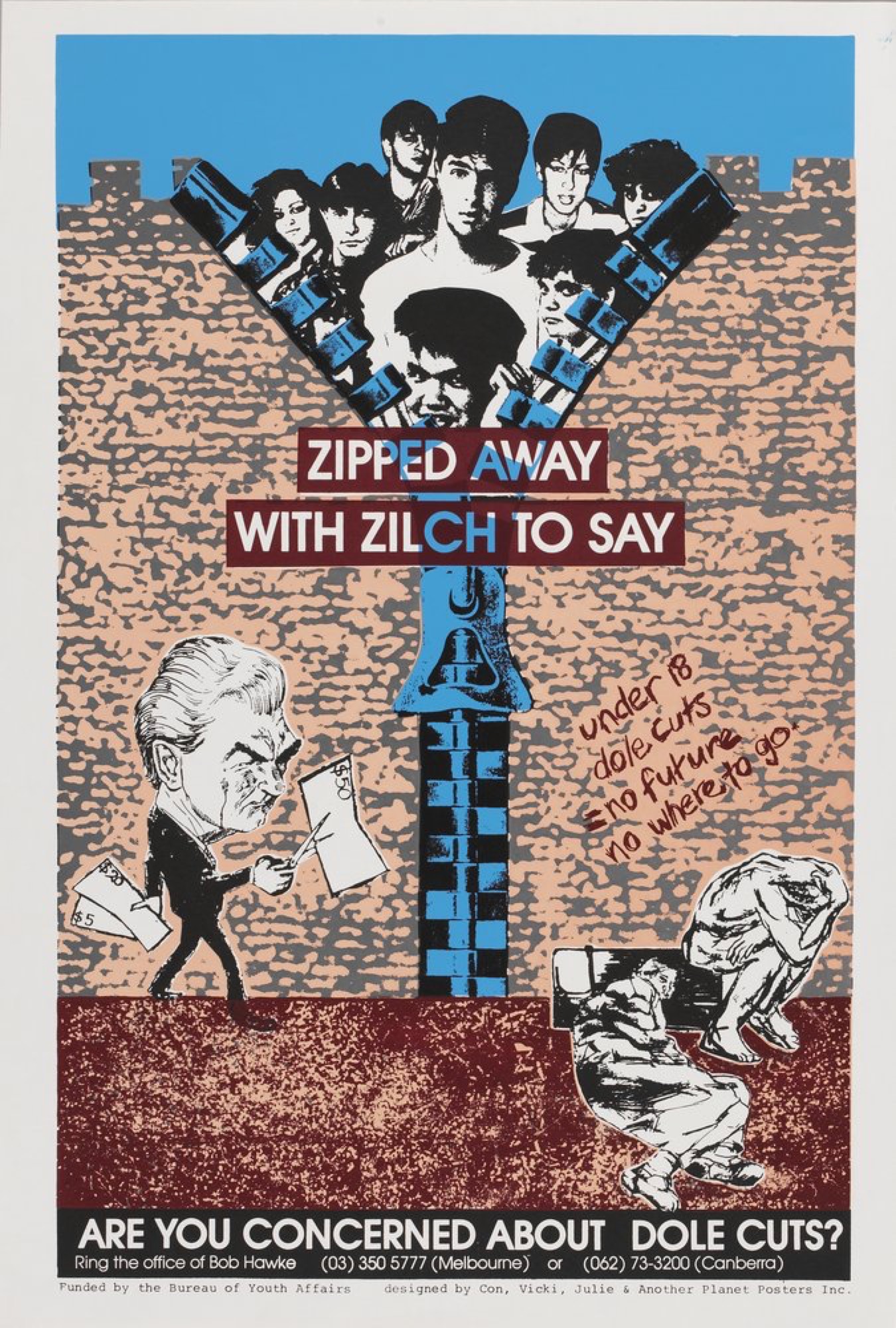 Julie Shiels<br />
<em>Zipped away with zilch to say</em>, 1987 colour screenprint.<br />
Courtesy of the State Library of Victoria