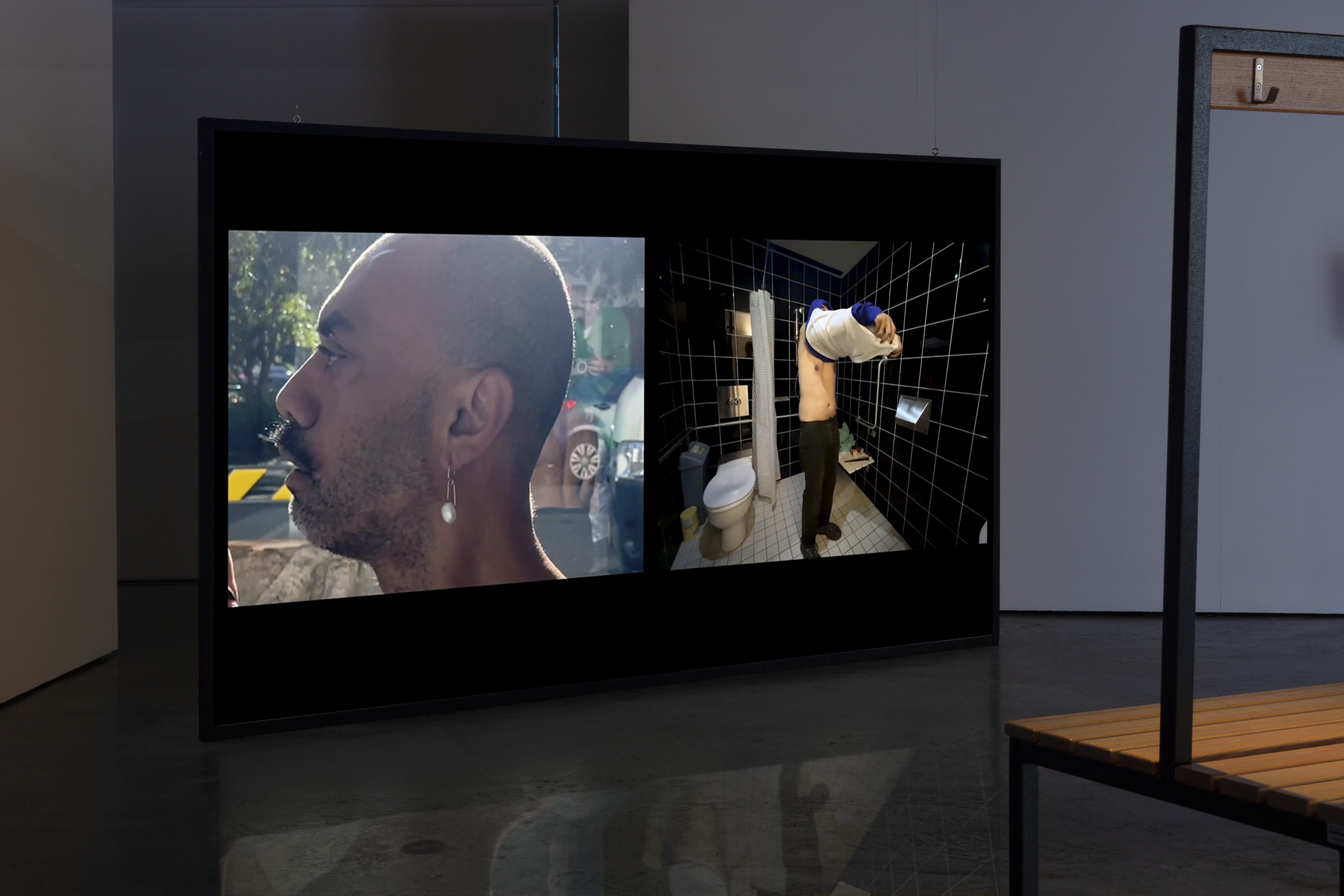 Install view: Brian Fuata, 2022,<em> Negativity,</em> single-channel video, 10 minutes. Photography by Jek Maurer.