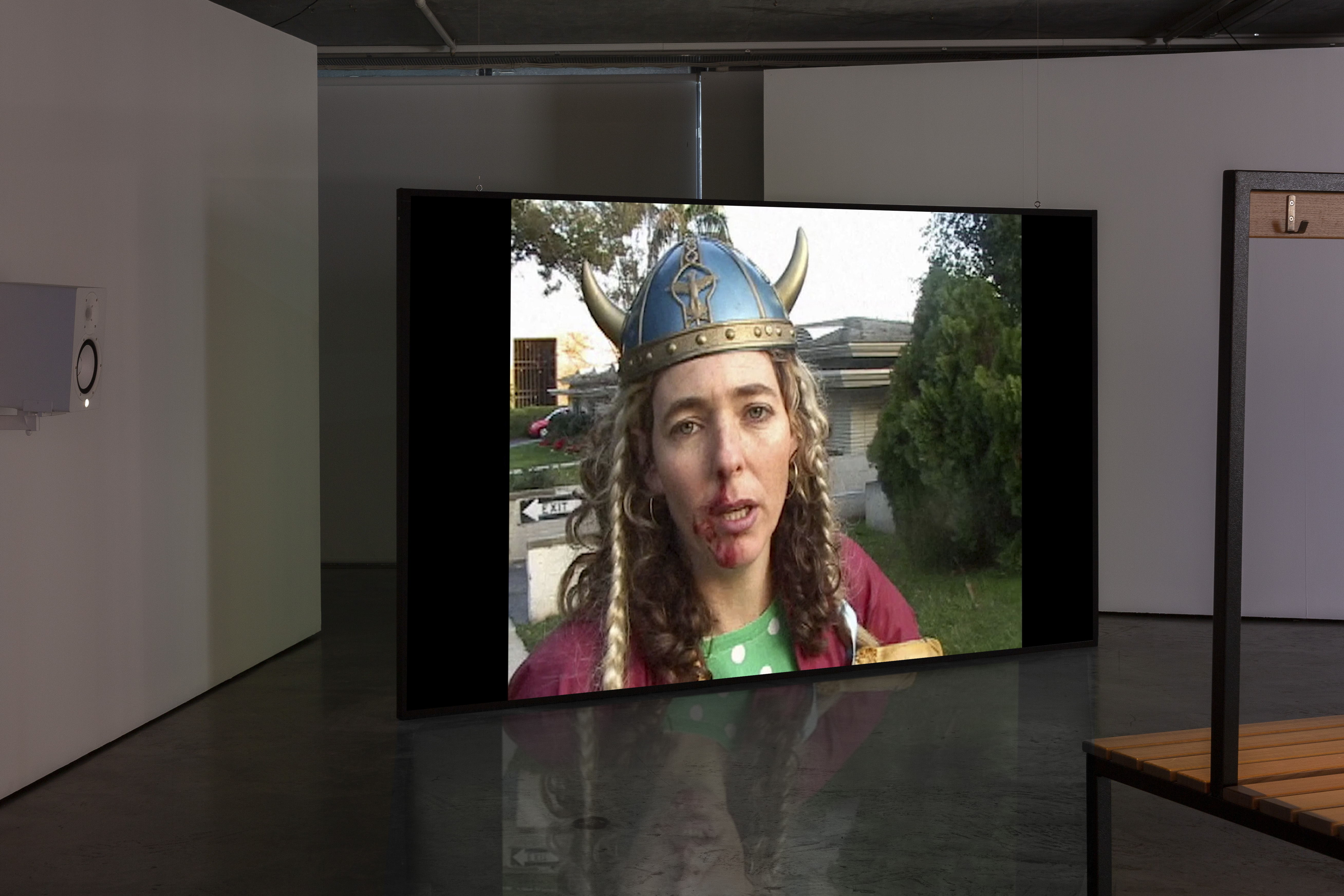 Install view: Harry Dodge & Stanya Kahn, <em>Can’t Swallow It, Can’t Spit It Out</em>, 2006, single-channel video, stereo sound, 26 minutes 10 seconds. Photography by Jek Maurer.