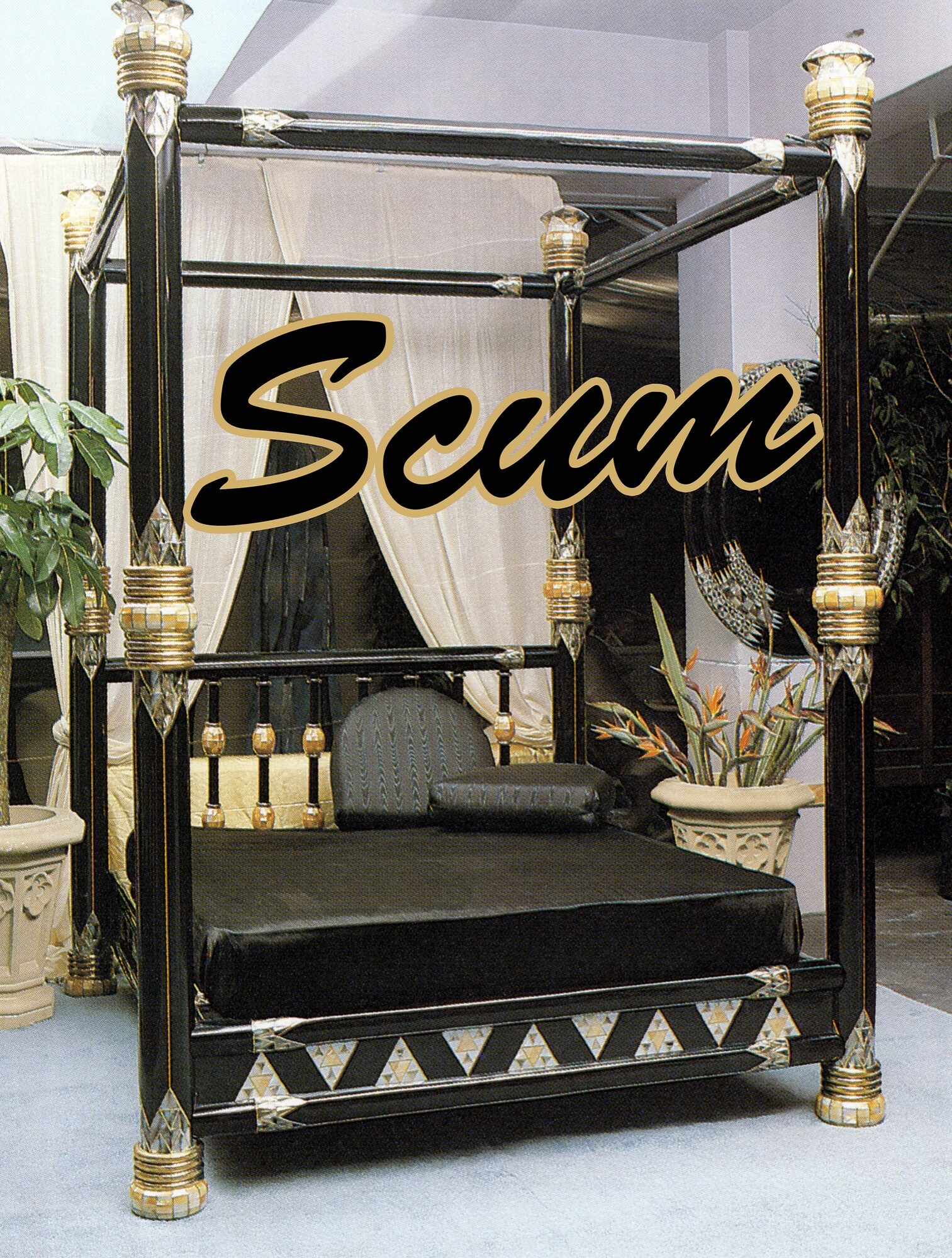 Tony Garifalakis, <em>Scum Salon #1</em>, 2022, low viscosity silk screen print on cotton-linen blend, 192 x 143cm, Sarah Scout Presents. Courtesy the artist and Sarah Scout Presents, Melbourne.