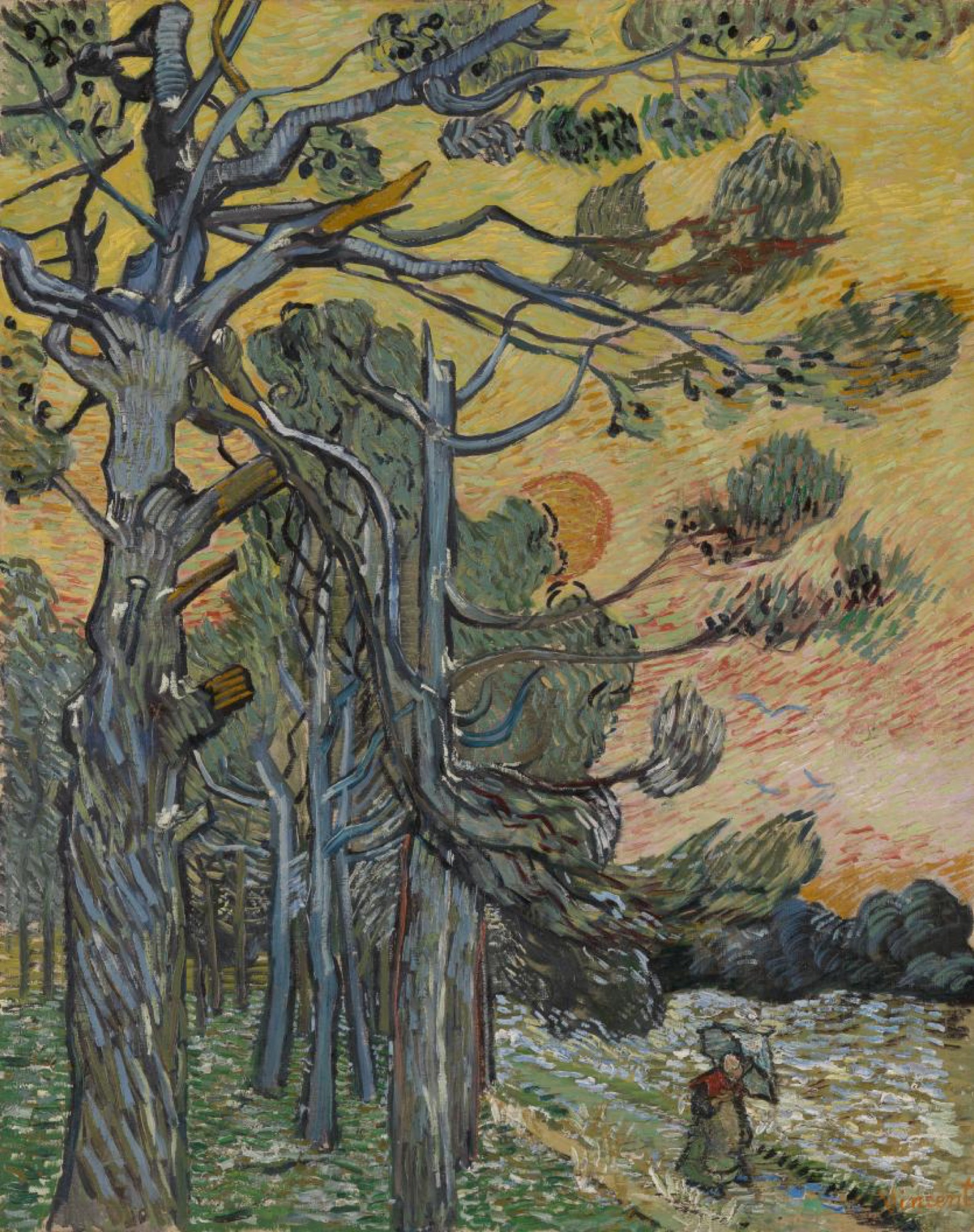 Vincent van Gogh, <em>Pine trees at sunset</em>, December 1889 Saint-Rémy, oil on canvas, 91 x 72 cm © Kröller-Müller Museum