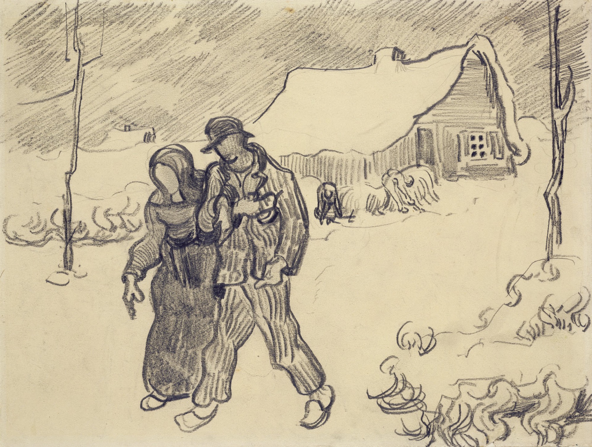 Vincent van Gogh, <em>Winter landscape with couple walking</em>, March - April 1890 Saint-Rémy-de-Provence, pencil on paper, 24 x 32 cm © Van Gogh Museum, Amsterdam