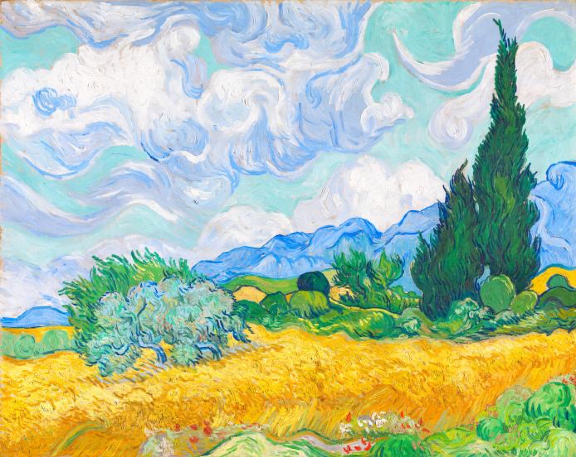 Vincent van Gogh, <em>A Wheat Field, with Cypresses</em>, July 1889, oil on canvas, 73 x 93 cm. © Metropolitan Museum of Art (since 1993)