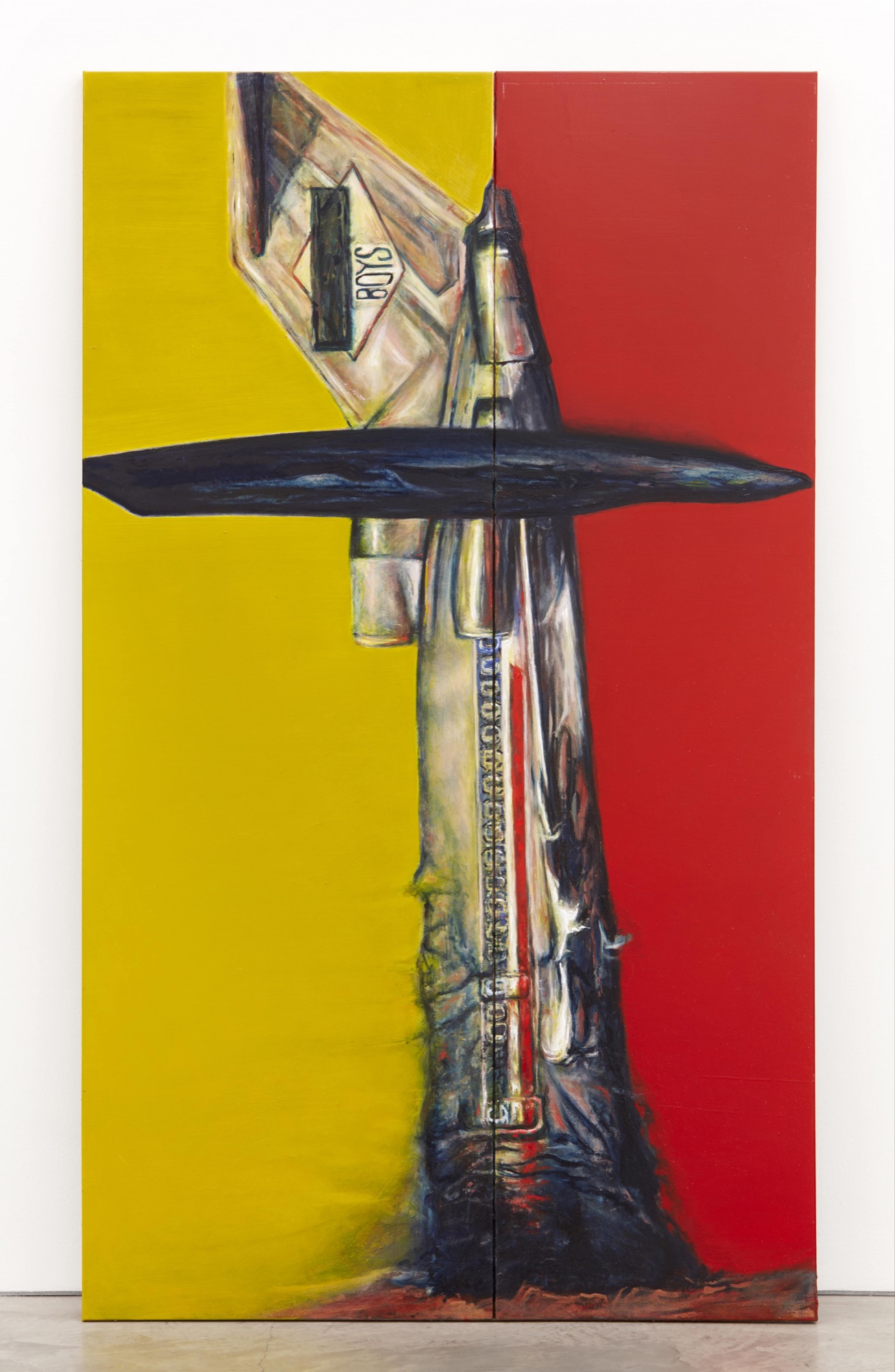 Shaun Gladwell, <em>BOYS</em>, 2021. Diptych, oil on linen, left panel: 245 x 80cm, right panel: 245 x 62cm. Courtesy of the artist and Anna Schwartz Gallery. Photo: Zan Wimberley