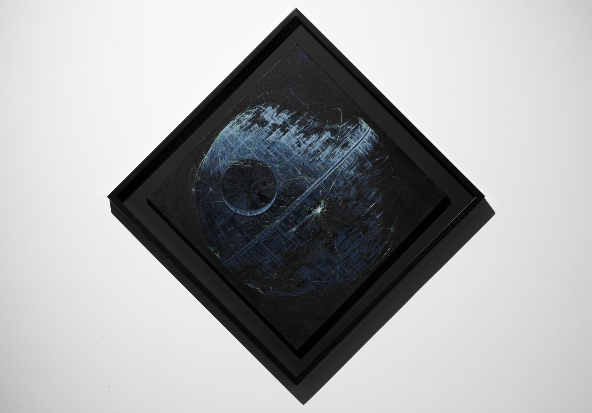 Shaun Gladwell, <em>The Last Imperial Death Star / regional, national, and international routes</em>, 2021, synthetic polymer paint and oil on canvas, framed, 88 x 88cm. Courtesy of the artist and Anna Schwartz Gallery. Photo: Zan Wimberley