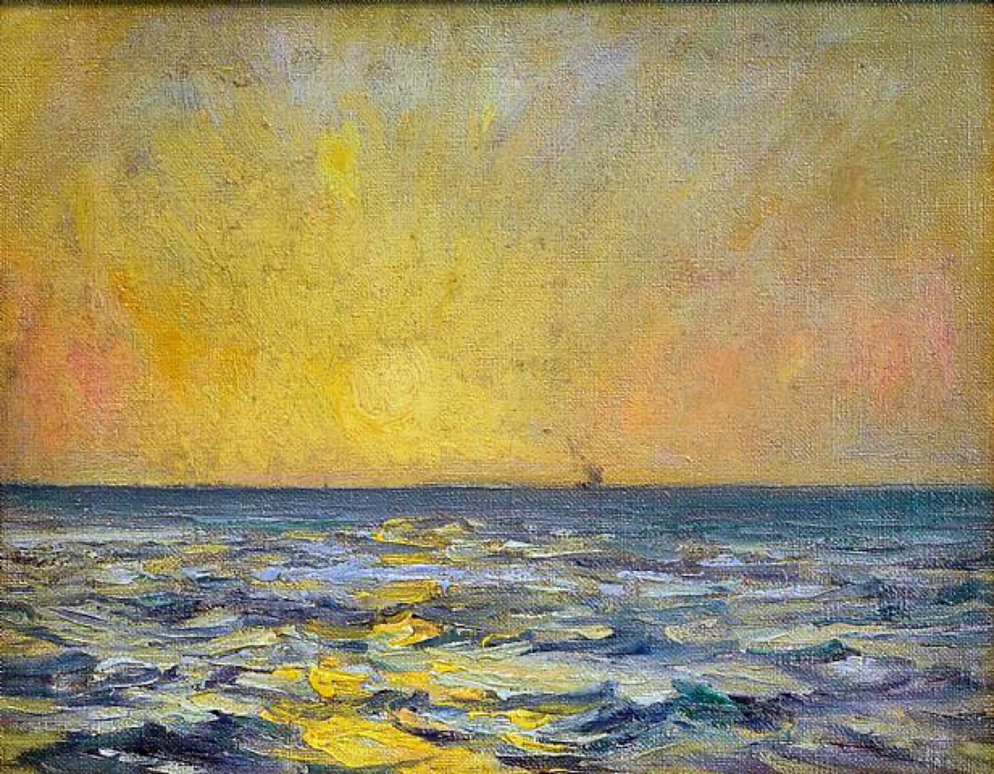 Richard Hayley Lever, <em>Distant Steamer at Sunset off St Ives, Cornwall</em>, undated.