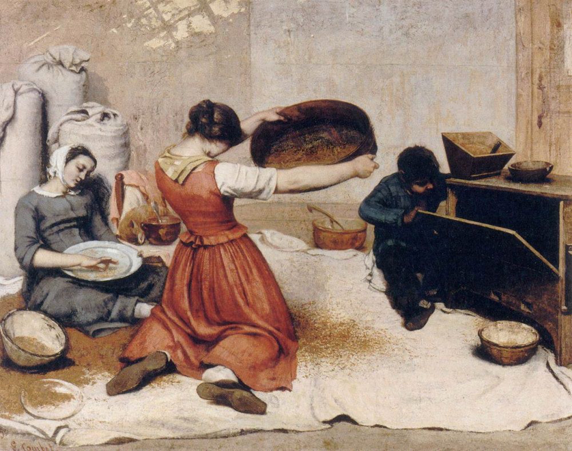 Gustav Courbet, <em>The Wheat Sifters</em> (1854-55), oil on canvas, 131.0 x 167.0 cm, Musée des Beaux-Artes de Nantes.