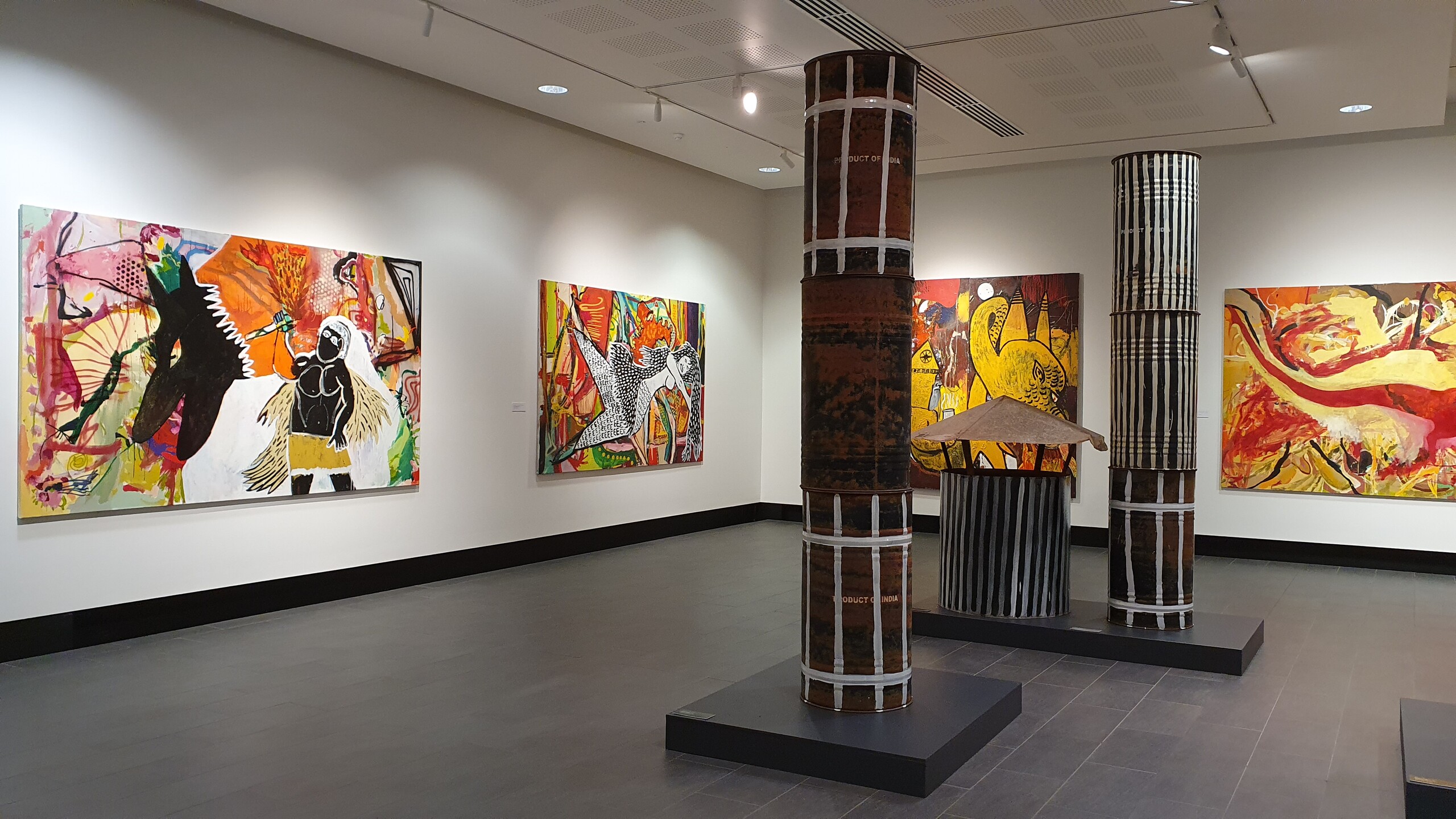 Installation view of Tennant Creek Brio, <em>Shock & Ore</em>, CDU Art Gallery, 2022.