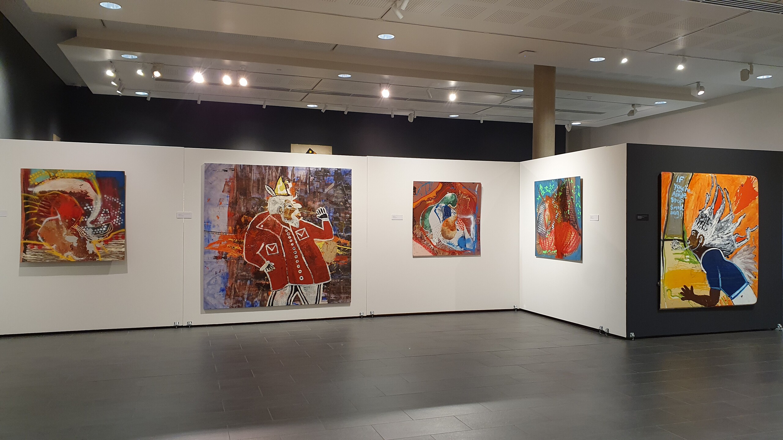 Installation view of Tennant Creek Brio, <em>Shock & Ore</em>, CDU Art Gallery, 2022.