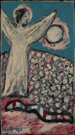 Sidney Nolan, <em>Garden of Eden</em> , 1941, enamel on canvas  65.5 x 35.5 cm.