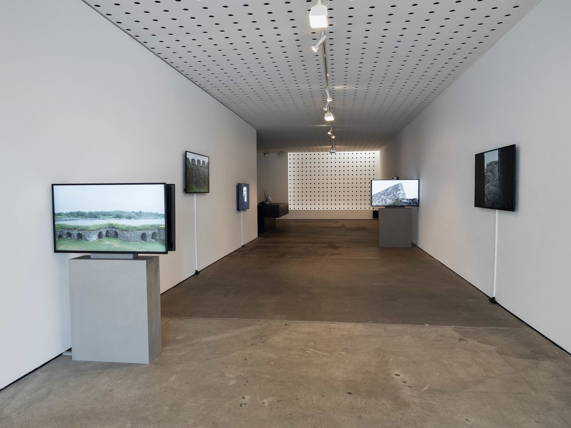 Sonia Leber & David Chesworth, <em>Geography Becomes Territory Becomes</em>, 2018. 8-channel HD video installation, non-sync playback, stereo audio, 14 minutes. Installation view at Centre for Contemporary Photography, Melbourne <strong>.</strong> Courtesy the artists. This project has been supported by an Australia Council funded residency at Helsinki International Artist Program and a NAVA Visual Arts Fellowship supported by Copyright Agency's Cultural Fund. Commissioned by Centre for Contemporary Photography, Melbourne.