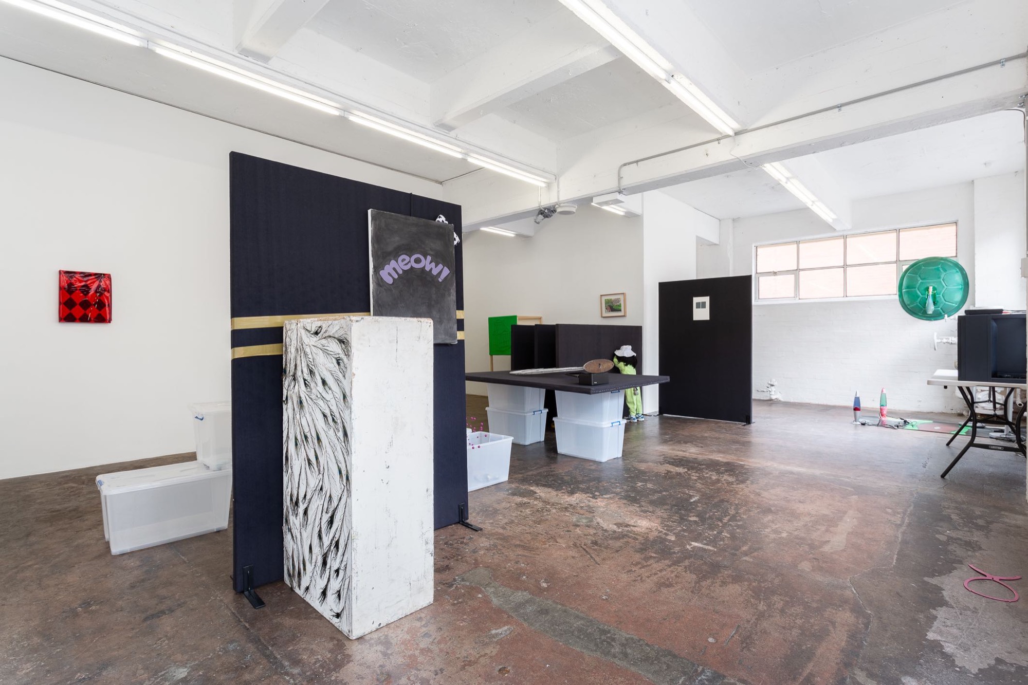 Spencer Lai, <em>A smile forms into a grimace mid-slumber as the earth spins— it’s funny, such is the sound of laughter — it is like god’s hands on the shoulders of a troubled world</em> (second iteration). Installation view, Bus Projects. Photo: Christo Crocker.